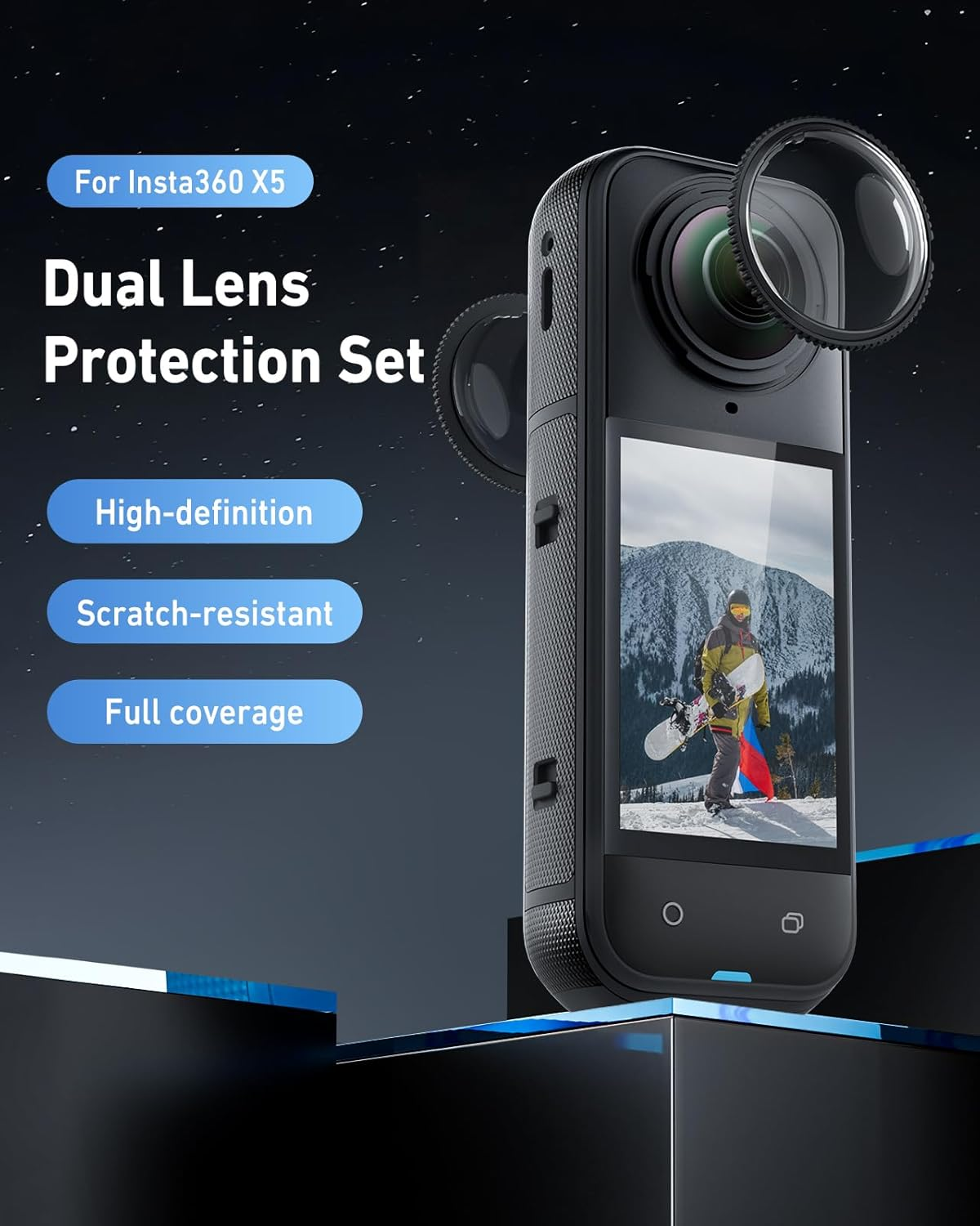 TELSIN Lens Guard for Insta360 X5, Dual Lens Protection Set for Insta 360 X5 Accessories, High-Definition Anti-Scratch Tempered Glass Lens Protector Cover image number 5