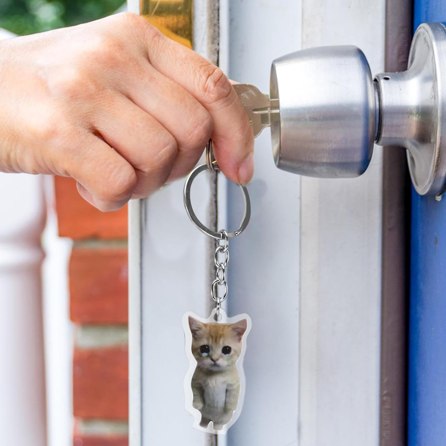 G&eacute;n&eacute;rique Cat Keychain, Cute Crying Sounds Making Keychains, 2D Acrylic Clicker Keychain Toy with Lanyard for Car Keys, Backpacks, Handbags, and Adults