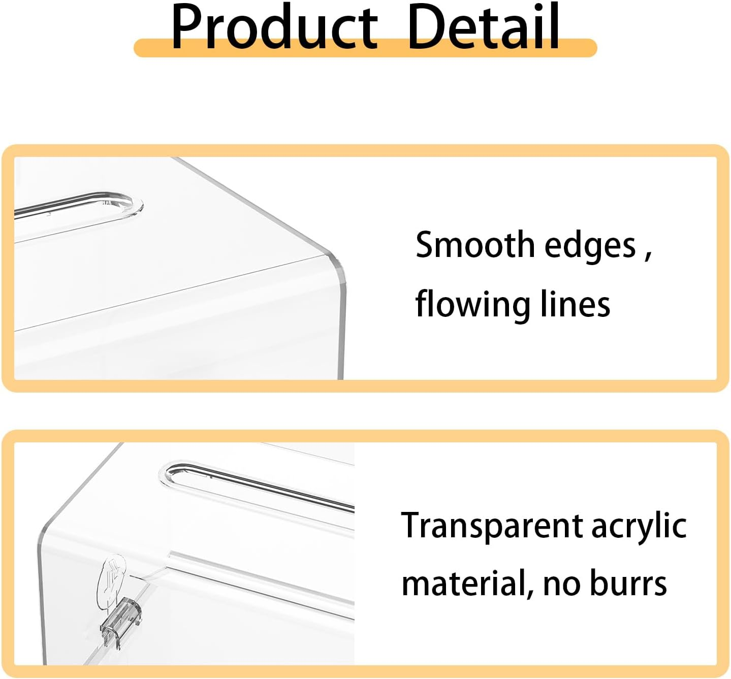 Acrylic Donation Box, Lockable Donation Box, Ballot Box, Black, Transparent with Key Lock, for Sweepstakes, Votes, Business Cards, with Sticker image number 2