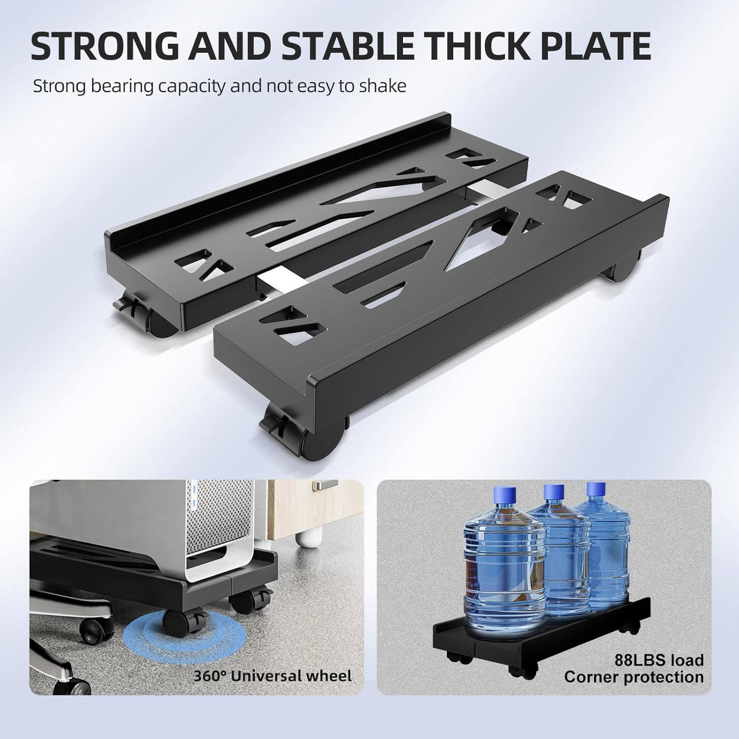 PC Stand, Adjustable Mobile CPU Tower with Rolling Caster Wheels, Heavy-Duty Desktop Riser for Gaming Desk Office under Desk, Black - White image number 6