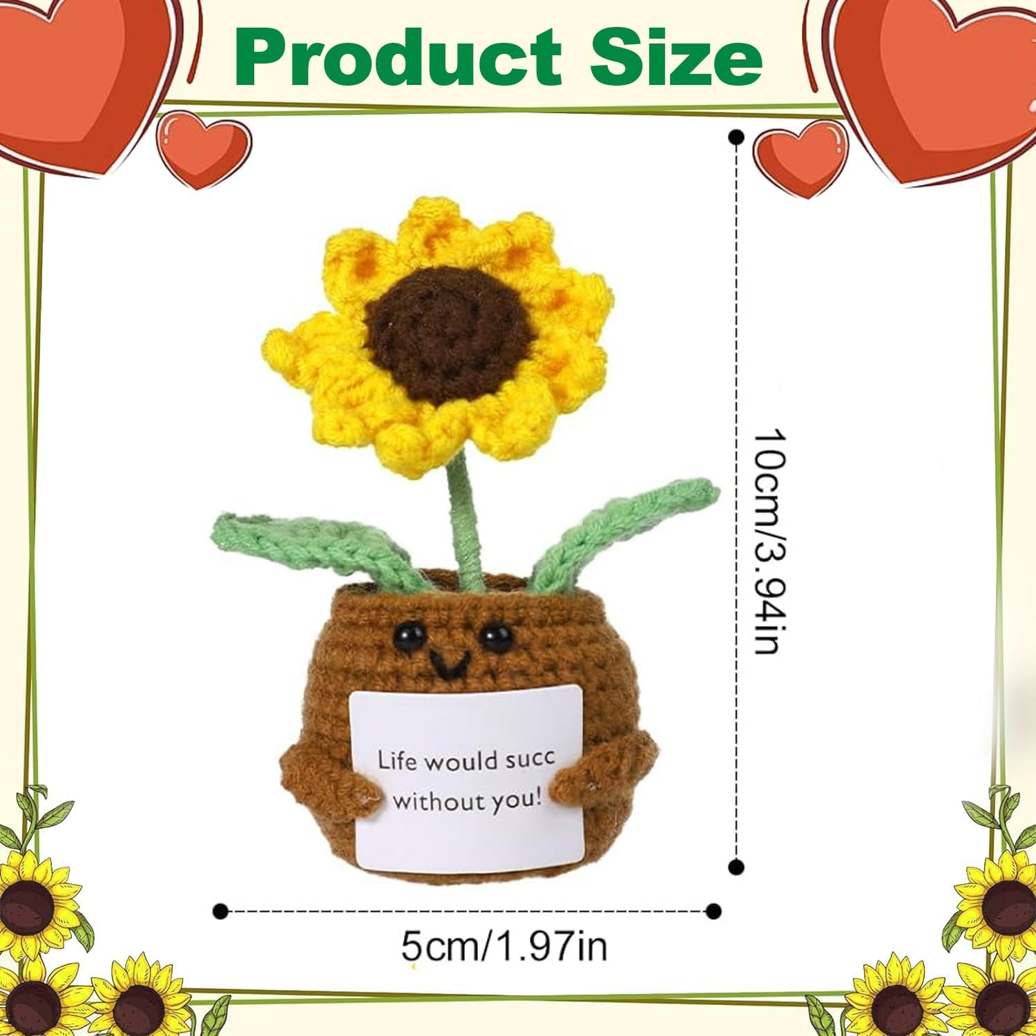 Positive Crochet Potted Plant Doll Mini Cute Sunflower Crochet Life Funny Knitted with Positive Card Emotional Support Potted Plant Creative Gifts for Friends Party Decoration Encouragement image number 5