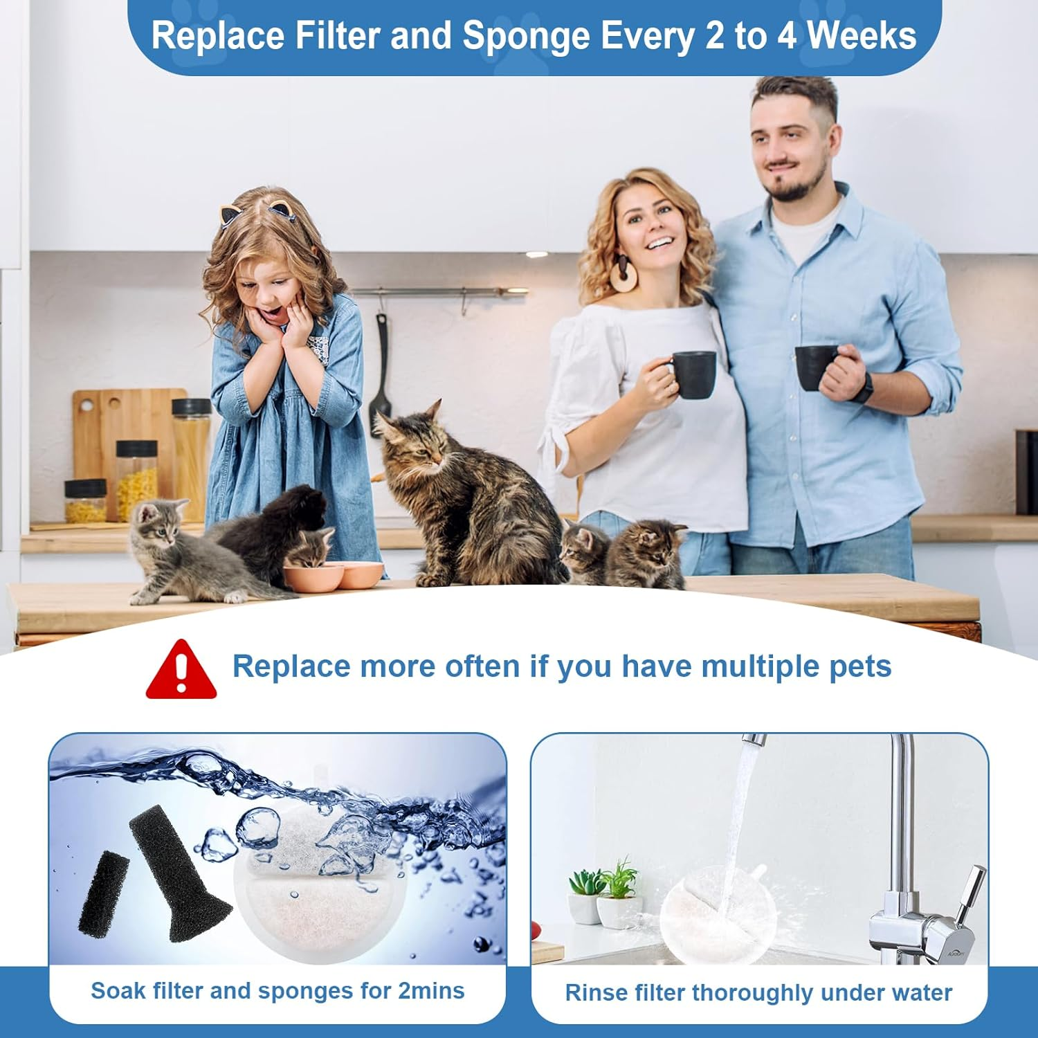 12 Cat Fountain Filters for Feelneedy Cat Fountain F-016B & 6 Pump Filter Sponges Replacement and 6 Centre Sound-Absorbing Sponge, Filter Drinking Fountain Cats for 84 Fl Oz / 2.5 L Water Fountain For image number 4