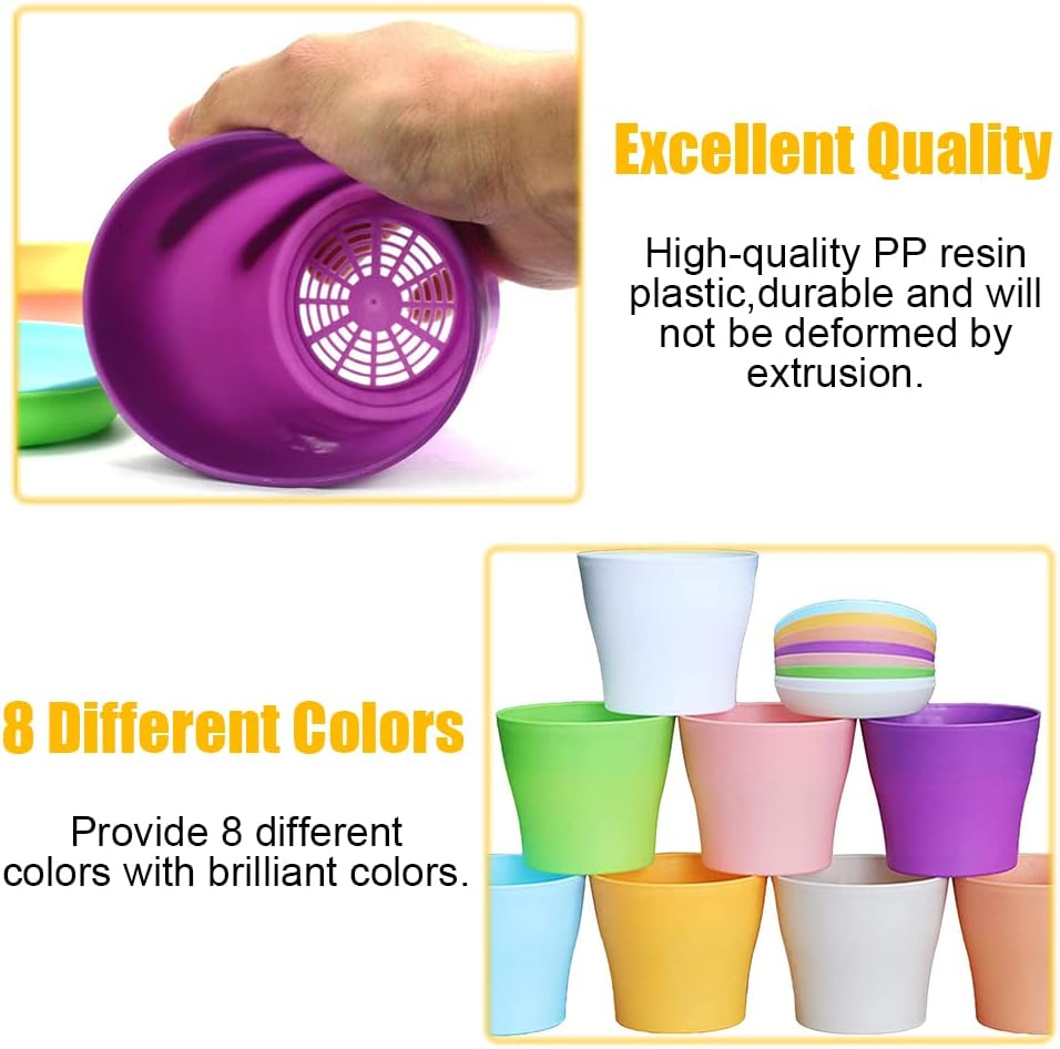 36Pcs 4 Inch Plastic Plant Pot Set, FHDUSRYO 16 Small Flower Pots with Saucers, Thickened Seedlings Nursery Pots with 18 Label 2 Tool, Colorful Flower Plant Container Seed Starting Pot for Home Garden image number 6