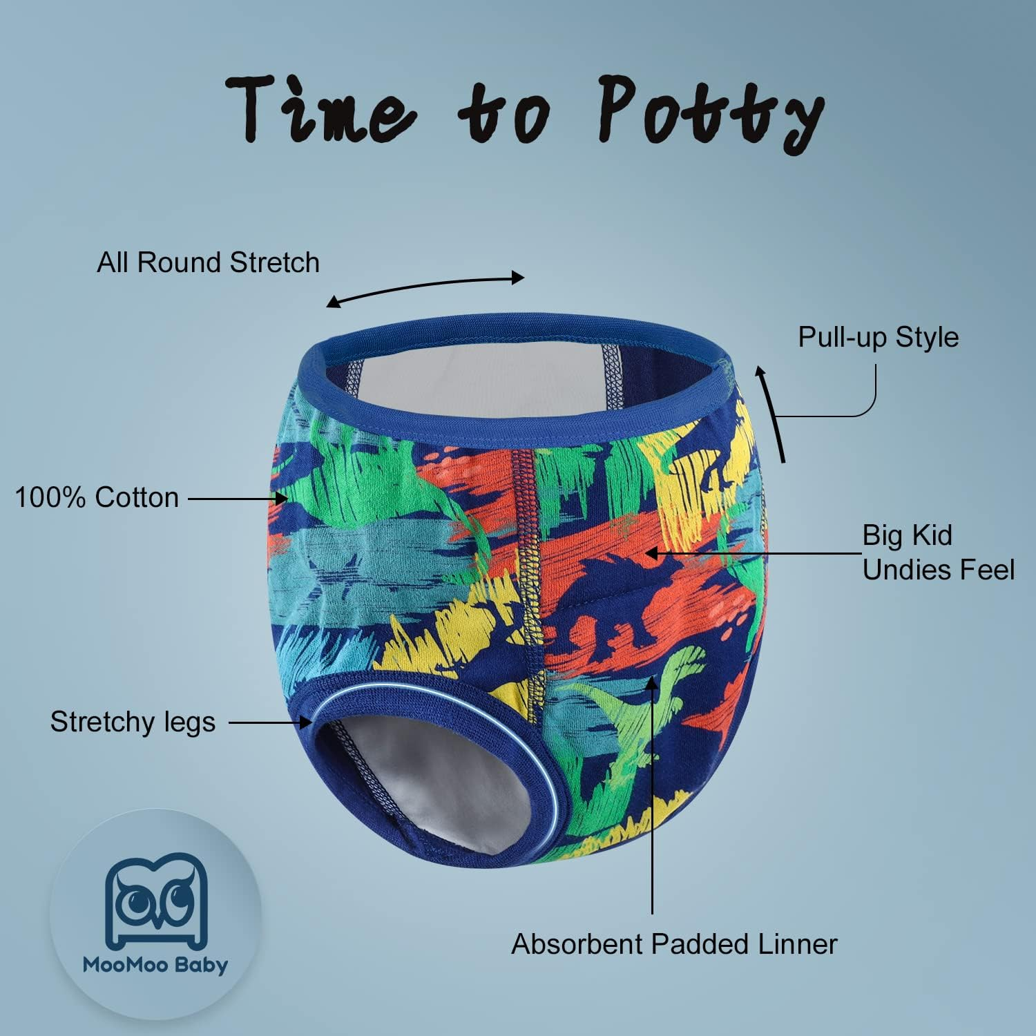 Moomoo Baby Potty Training Underwear 10 Packs Absorbent Toddler Training Pants for Boys and Girls Cotton 2T-7T