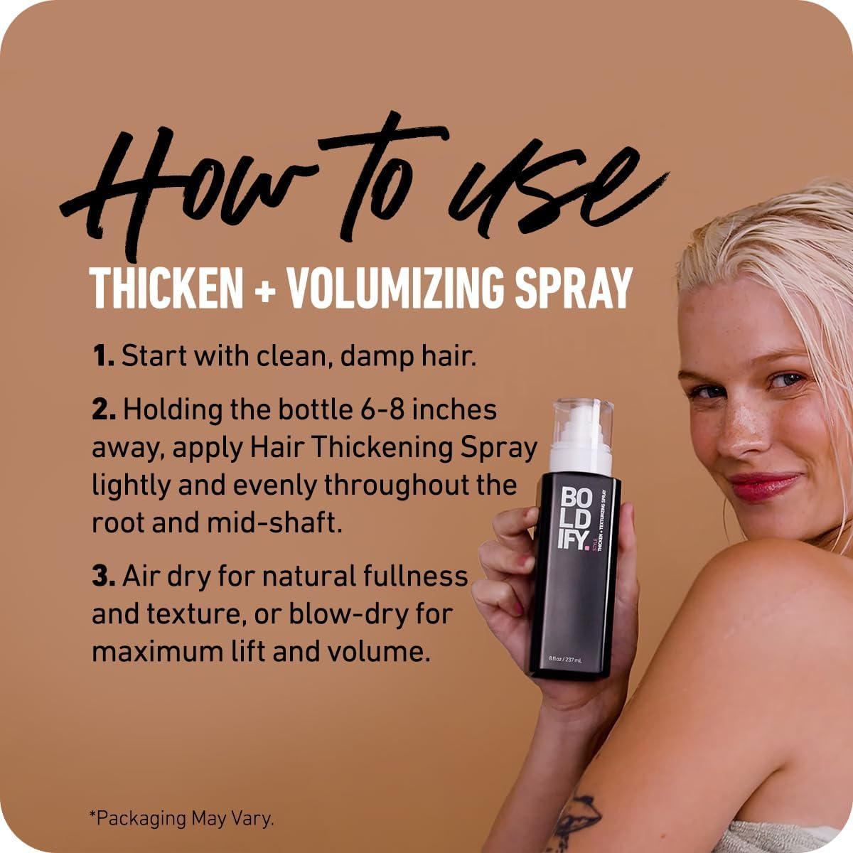 BOLDIFY Hair Thickening Spray - Get Thicker Hair in 60 Seconds - Stylist Recommended - Instant Volumizing, Texture and Body for All Hair Types - 240Ml image number 6