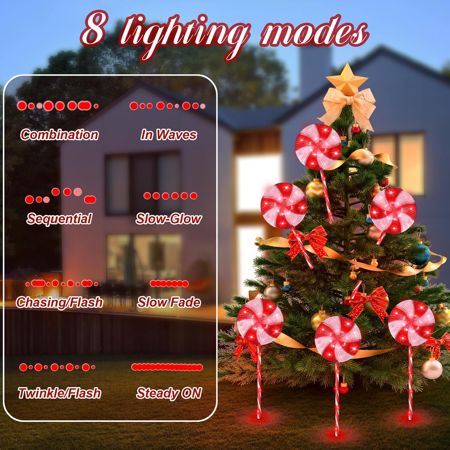 FLSEPAMB 6 Pack Christmas Lollipop Lights Outdoor with Remote Control, 120 Red Leds Christmas Pathway Markers Lights Outdoor Decorations 8 Modes for Xmas Patio Garden Yard Decor