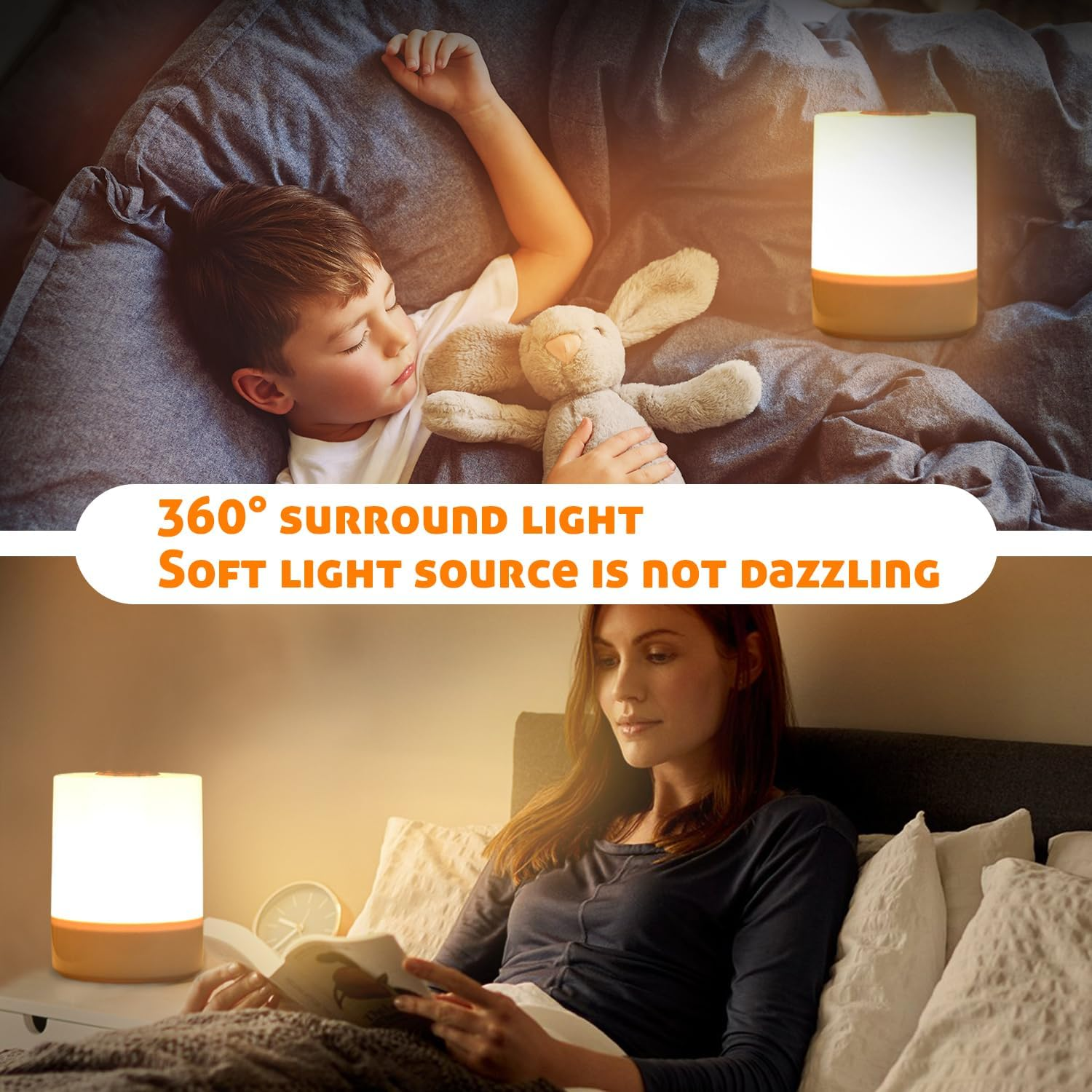 Night Light, Nightlight with Touch Control, Touch Lamp with Stepless Dimming, Nursery Lamp with 3 Colors White/Natural/Warm, Bedside Lamp for Night