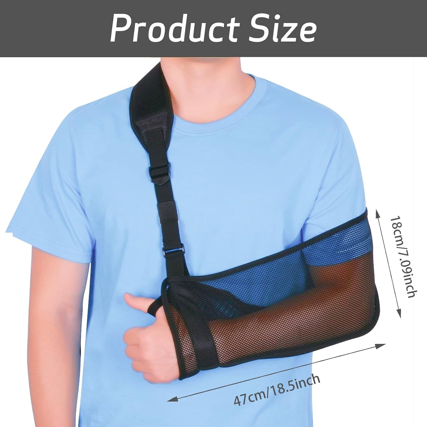 MYLEUS Mesh Arm Sling Shoulder Immobilizer - Adjustable Lightweight Breathable Support Brace for Injured Arm - Fits Left/Right Arm Men Women Adults (Black, L) image number 6