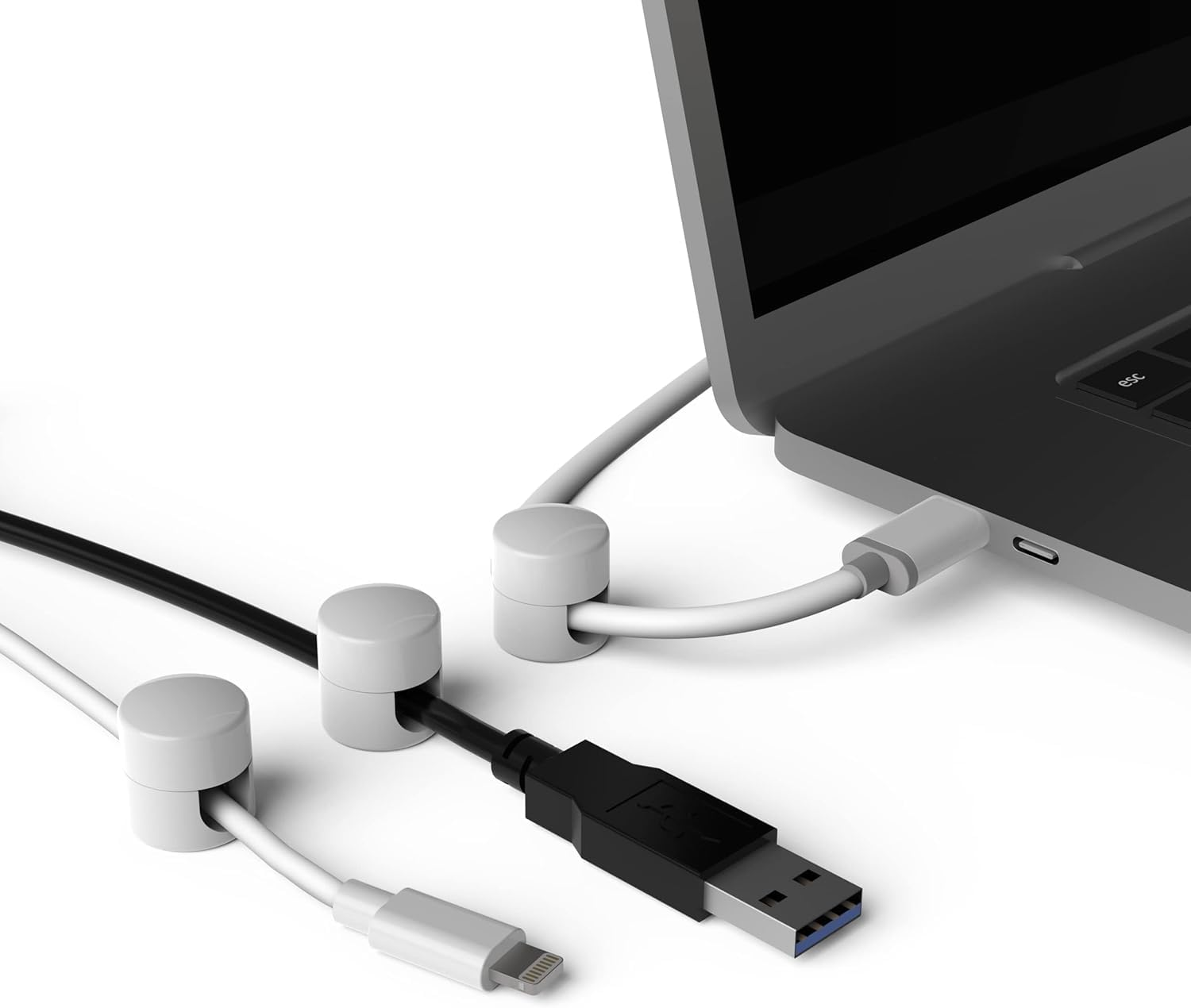 Coehaopike Desk Organization Gun Metal Premium Aluminum Cord Organizers Charger Cable Management Clips for Home Office Stylish, Sturdy, Functional ，Practical| (3 PCS) (White) - Silve image number 5