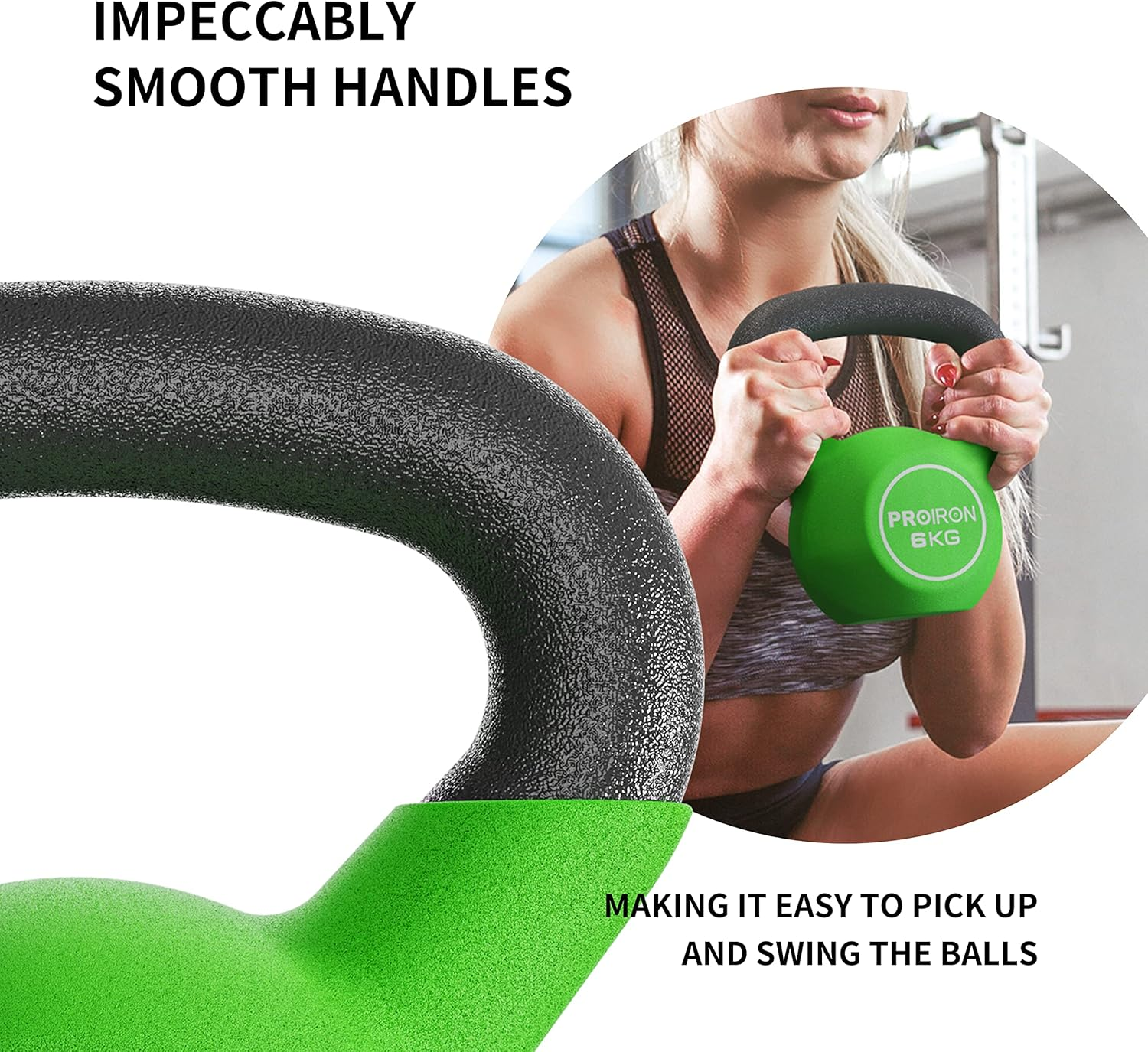 PROIRON Neoprene Coated Kettlebell Weights Solid Cast Iron Kettlebell, Strength Training Kettlebells for Weightlifting, Conditioning, Strength & Core Training in 4KG, 6KG, 8KG, 10KG, 12 KG, 14KG,16KG,20KG - C-8Kg image number 5