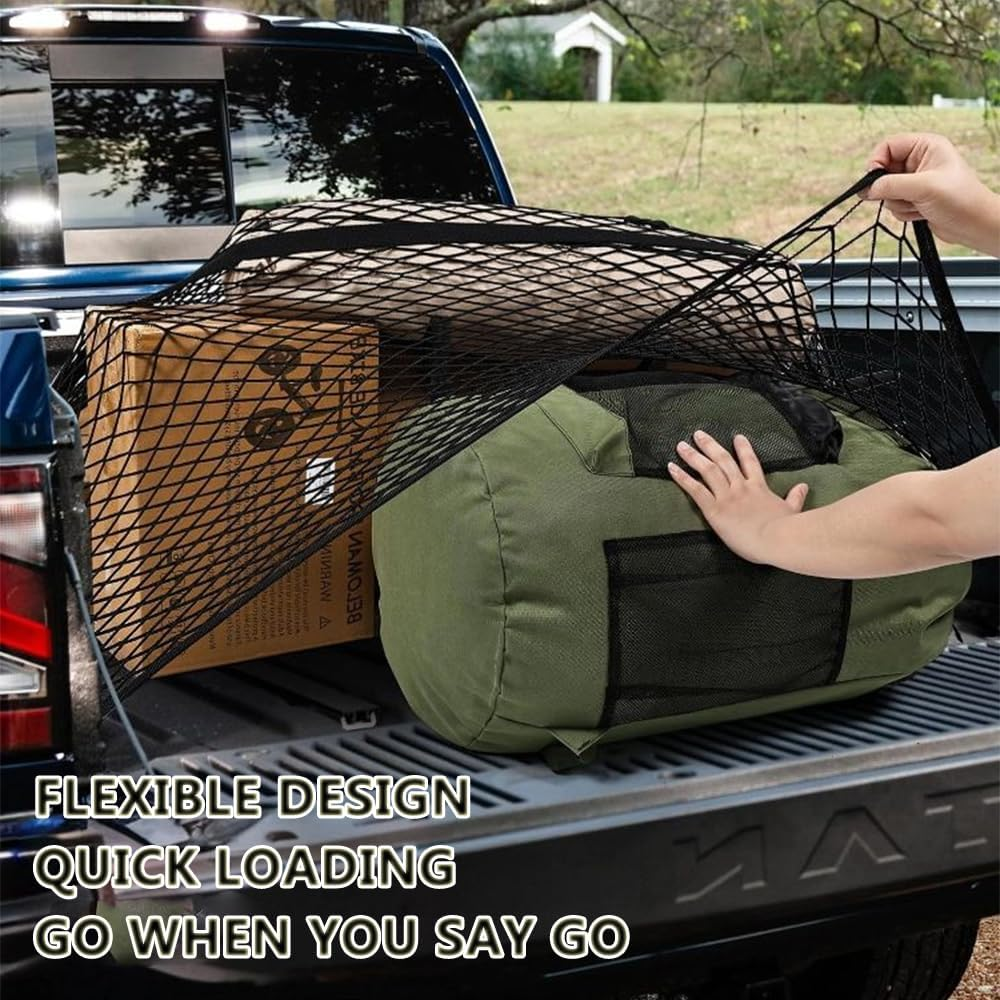 Cargo Net for Pickup Truck Bed, Truck Bed Net, Highly Elastic Cargo Nets, Stretchable Mesh Organizer for Pickup Trunk Beds, Truck Cargo Nets with 6 Pcs Metal Carabiner and 6 Hook image number 6