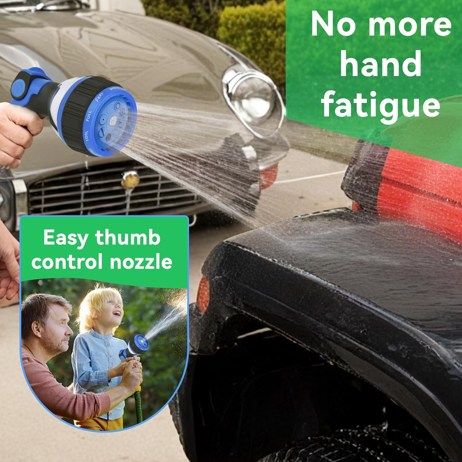 Garden Hose Nozzle - Water Spray Nozzle with 10 Adjustable Patterns, High Pressure Water Gun with Slip Resistant Handle for Watering Plants, Lawn & Grass, Washing Cars & Pets,Cleaning Outdoor image number 1