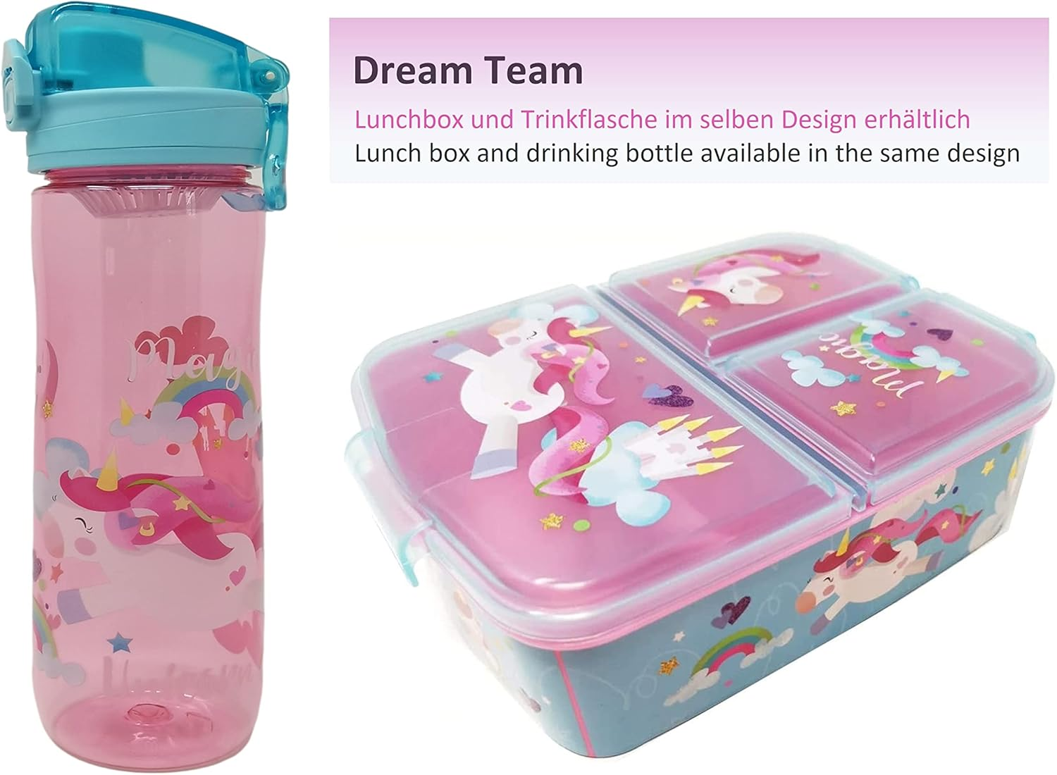 Theonoi Children'S Lunchbox, Sandwich Box with Compartments and Dividers, Nursery Lunchbox Made of Bpa-Free Plastic - Unicorn A1 image number 1
