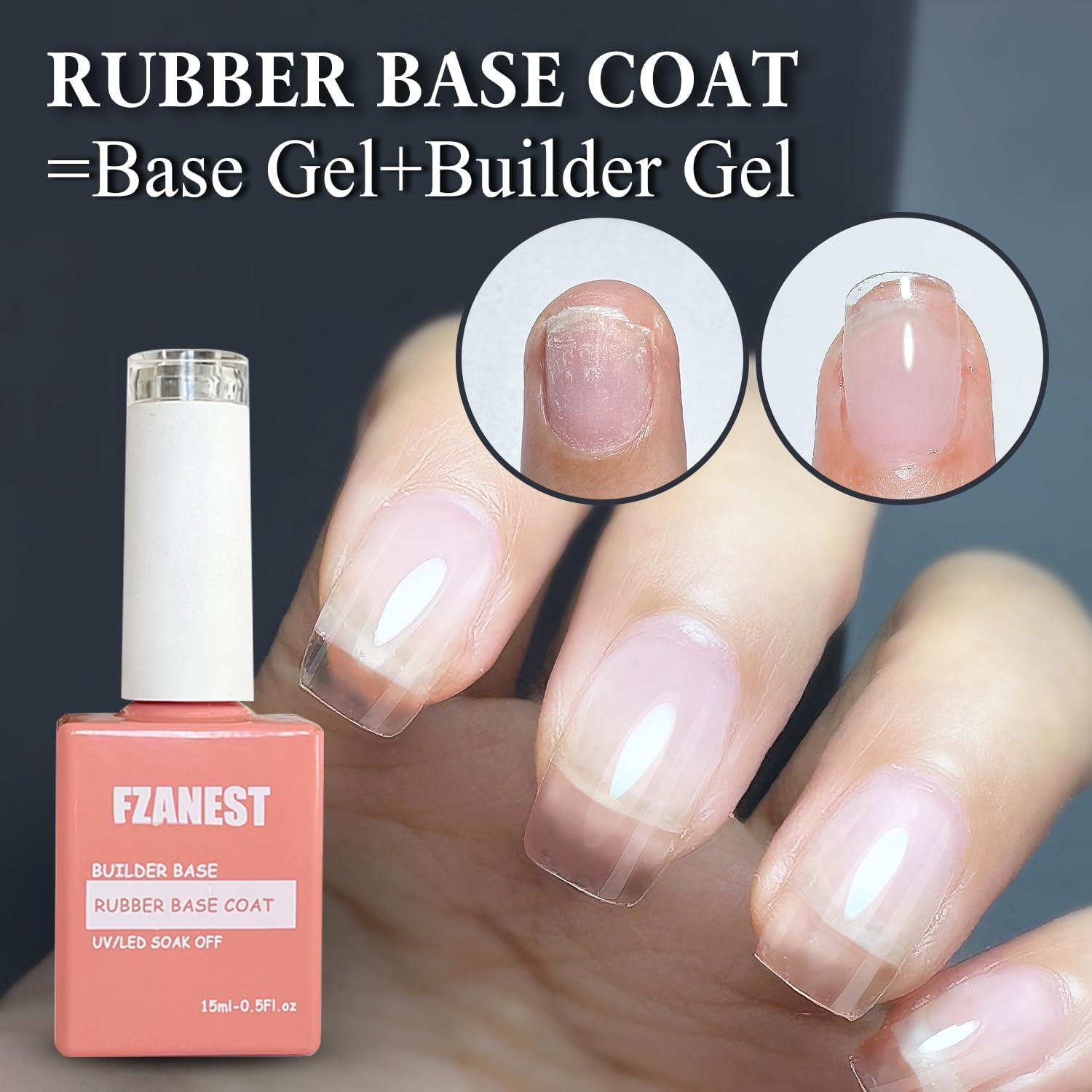 FZANEST Natural Nude Builder Gel for Nails, 15Ml Rubber Builder Base Jelly Color Gel Polish Rubber Base Coat Nail Extension Soak off French Manicure image number 4