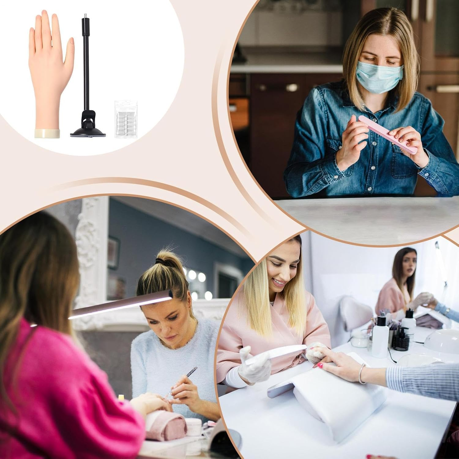 DAWCBVJQ Fake Hand for Nails | Fake Hand Nails | Bendable Realistic Silicone Finger Mannequin with Jelly Glue Suction Cup for Teen Girls Beginner Acrylic Application Competition Prep image number 5