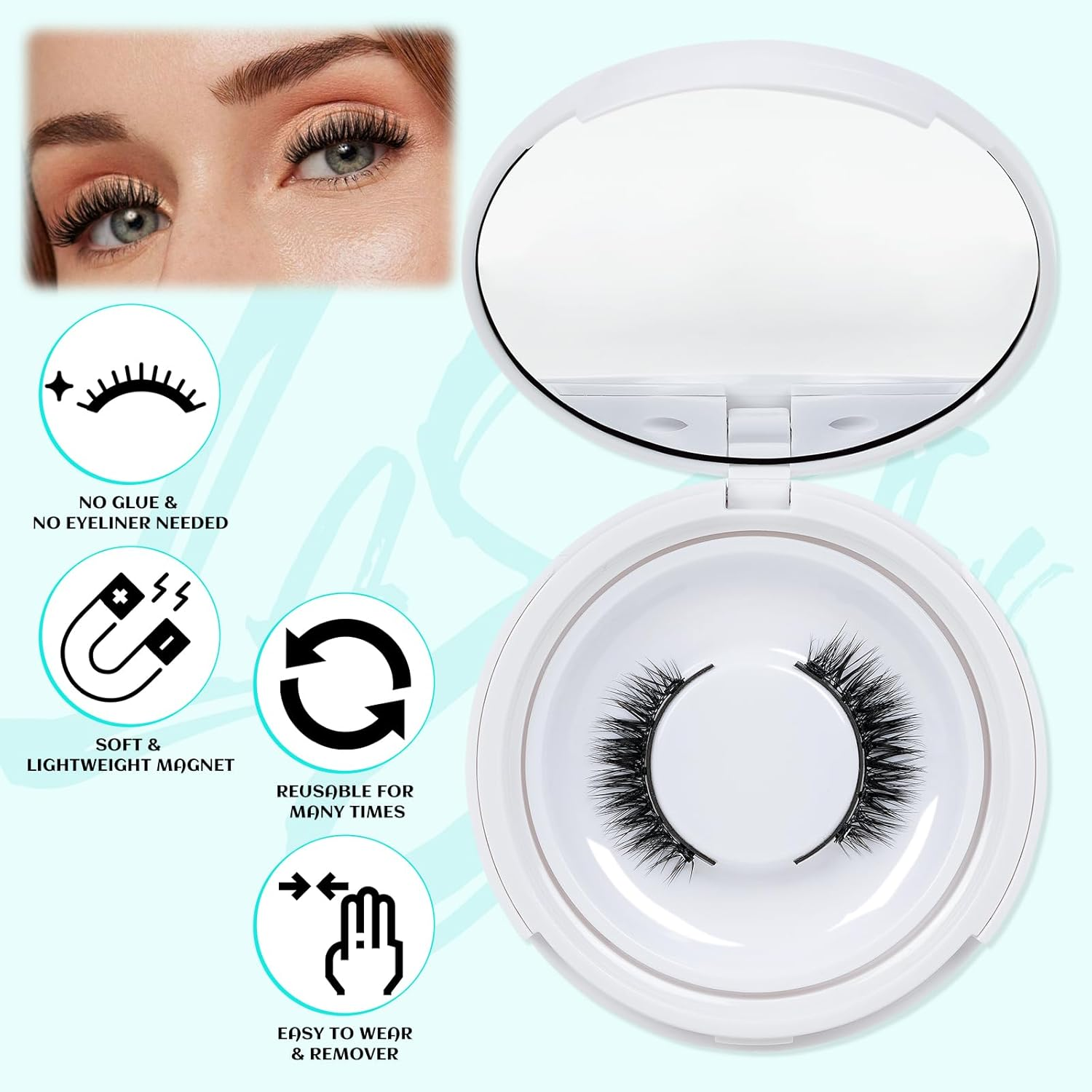 Magnetic Eyelashes with Lash Clusters Applicator 5 Magnets Fluffy Magnetic False Lashes Kit Wispy Reusable Cluster Eyelash Extensions with Magnets No Lashes Glue or Liner Needed(1 Pairs-Dense) image number 4