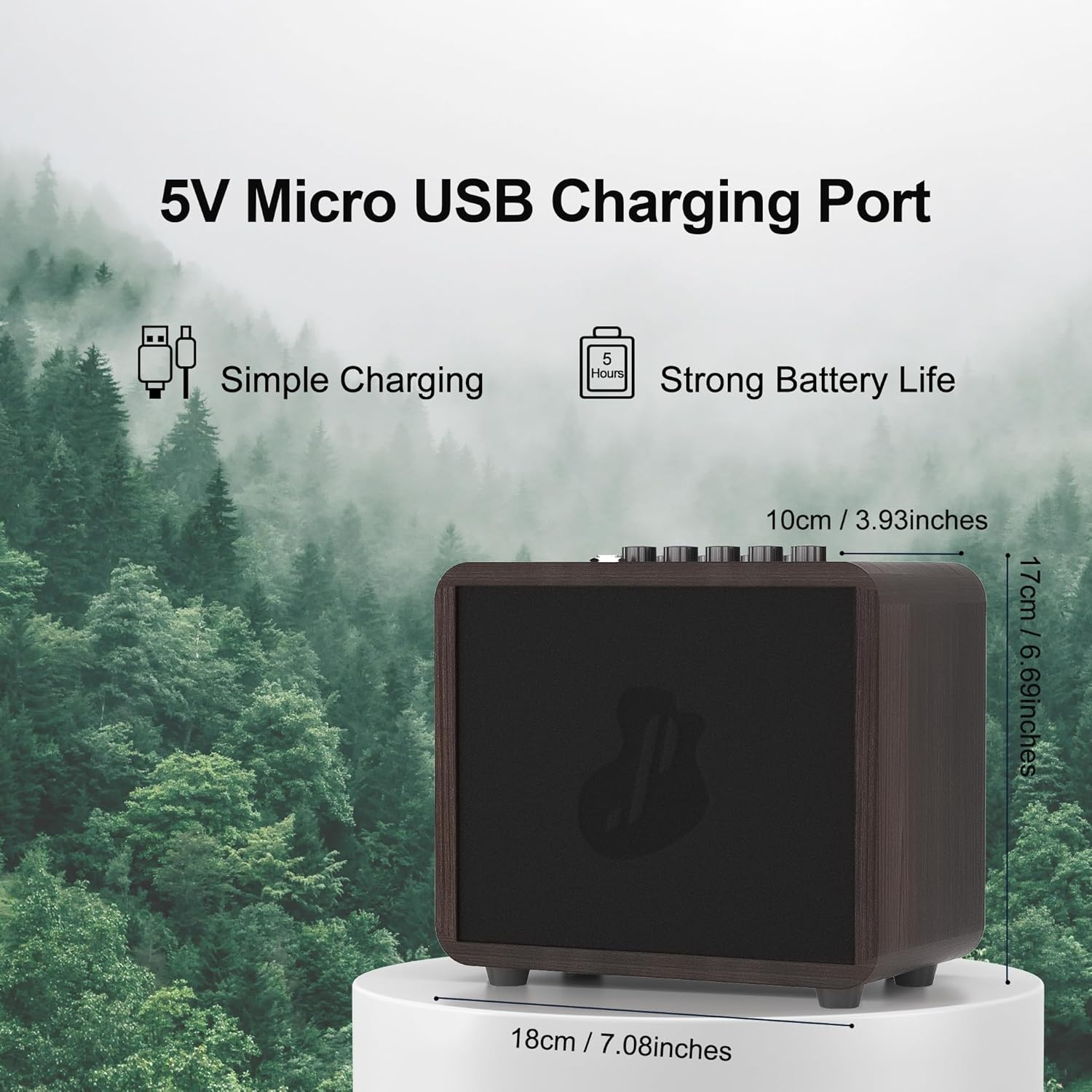 JUSTPRO 15W Mini Guitar Amp, Portable Acoustic/Electric Guitar Amplifier Rechargeable, Wireless Guitar Practice Amp with Reverb, Chorus & Delay, Supports OTG, AUX, REC, Bass and Treble Control image number 5