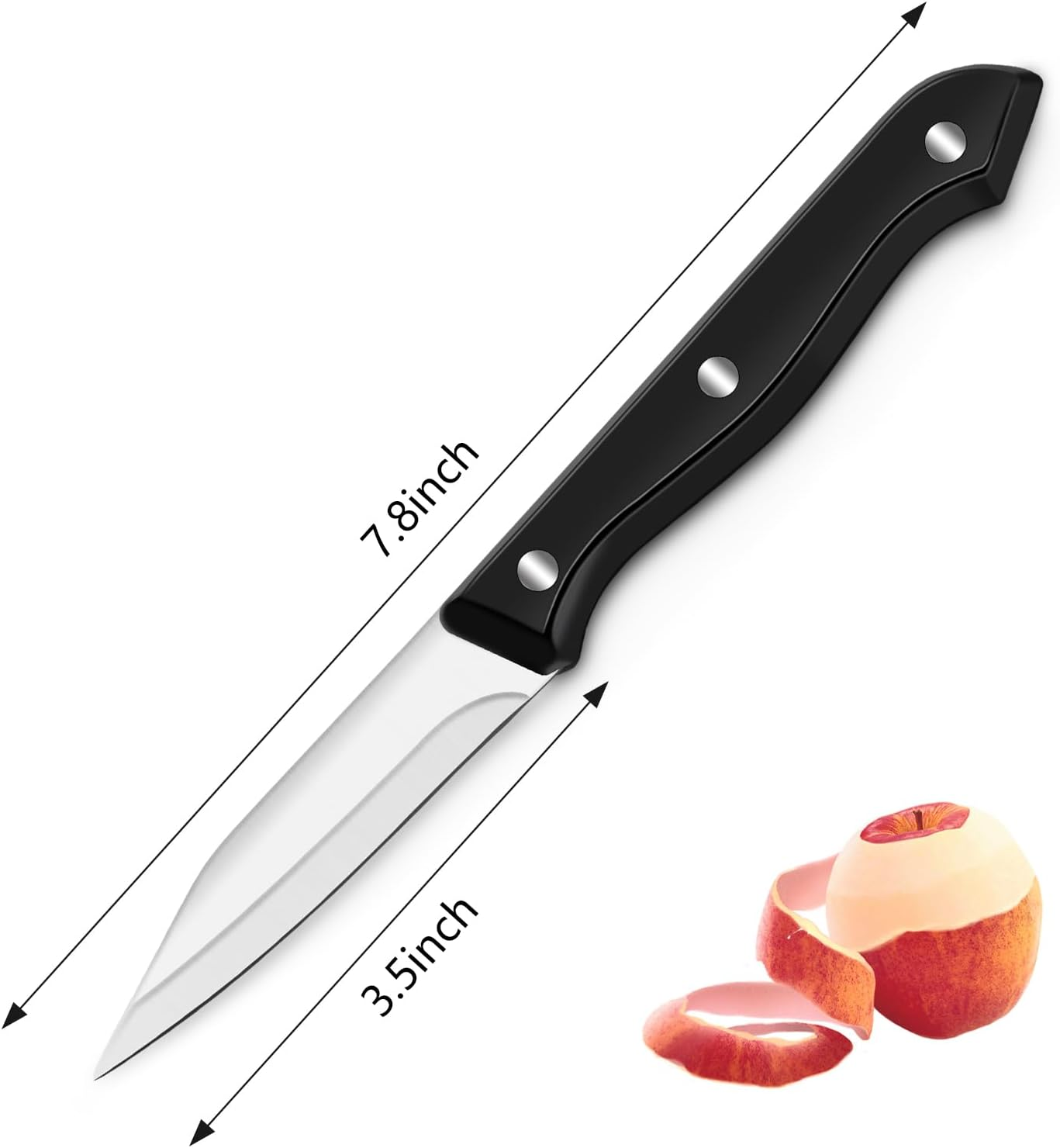 BEWOS 4-Piece Stainless Steel Paring Knife Set - Premium 3.5 Inch Paring Knives with Ergonomic Handles Secure, Triple Rivet, Cutting & Peeling Knives for Vegetables and Fruits, Black image number 3