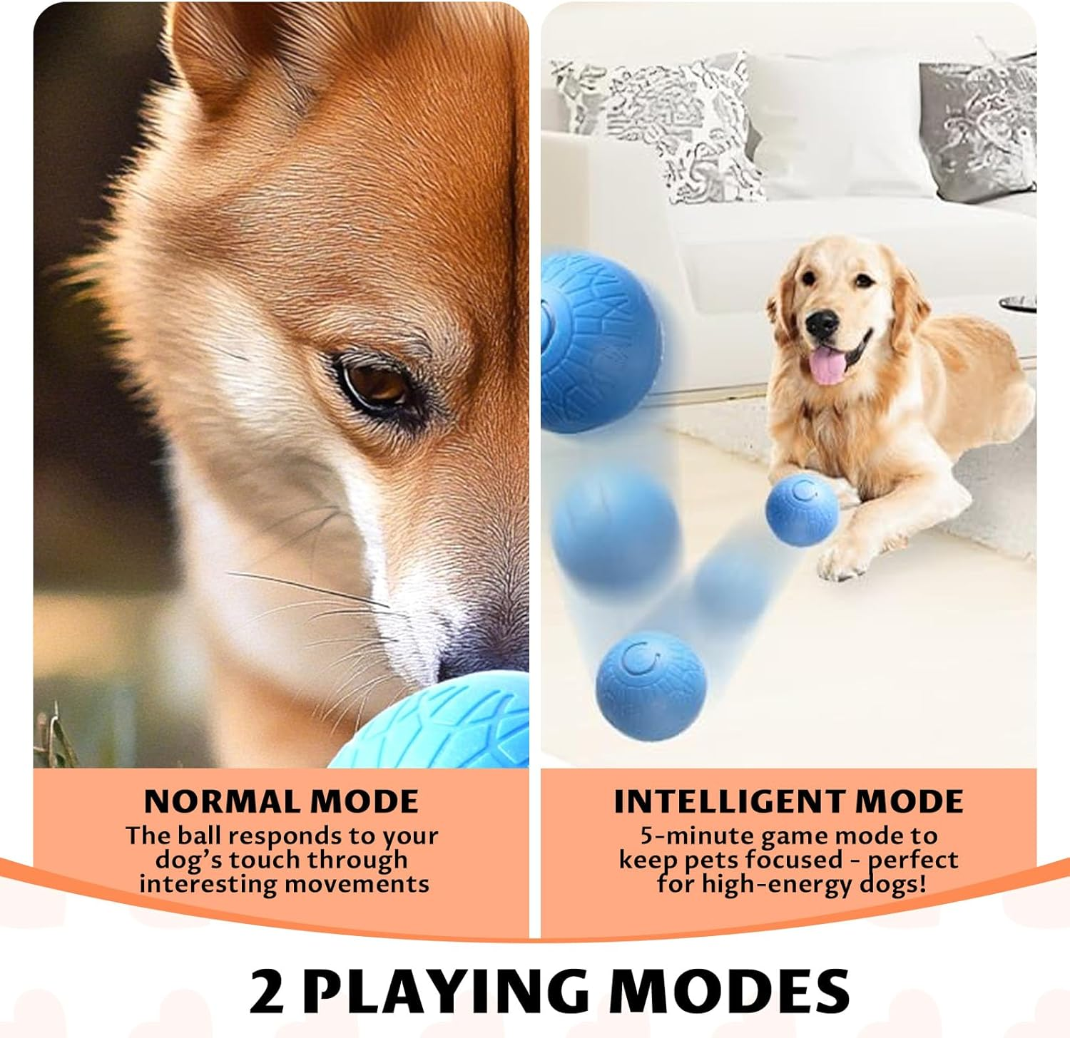 VCCLFSIA Interactive Dog Ball, 2025 Upgrade Self-Moving Vibrating Dog Ball Pets Bounce Balls, Smart Rolling Jumping Balls for Dogs Cats image number 1