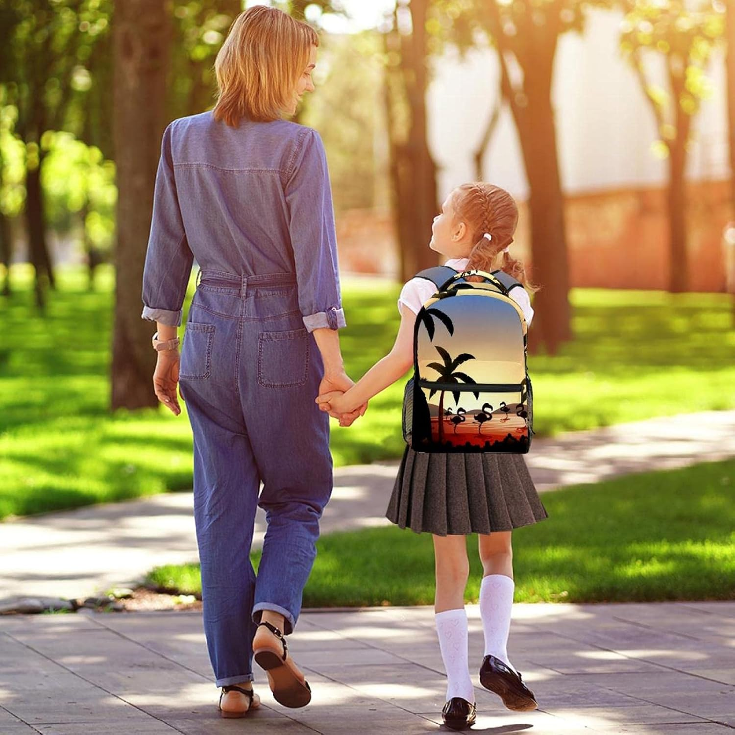 Flamingo Coconut Tree at the River Silhouette Backpack Students Shoulder Bags Travel Bag College School Tote Backpacks image number 1