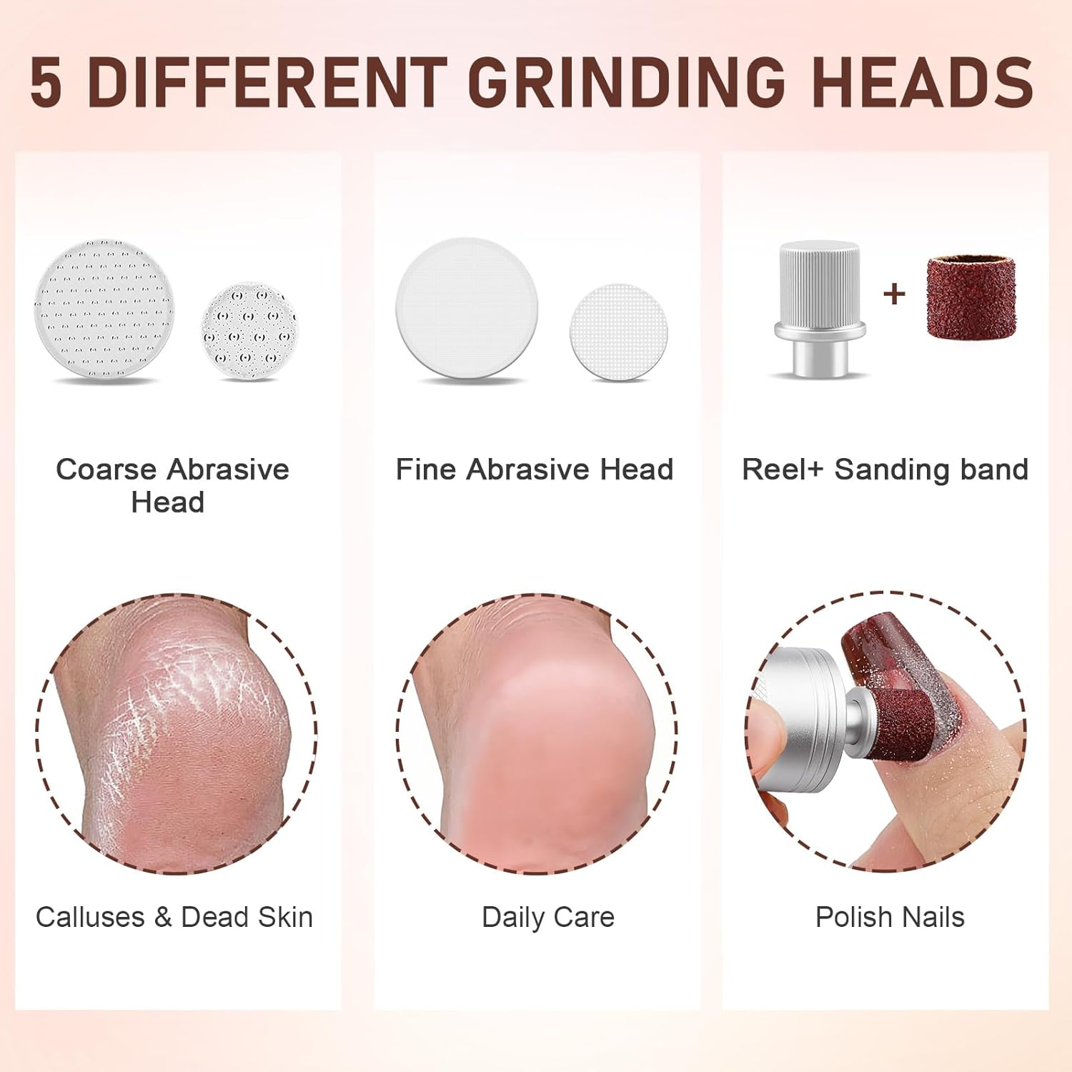 Kredioo Nail Drill Electric Foot File Callus Remover Scrubber for Women 5 Nano Glass File German Technology Grinding Sanding Pedicure Tools for Feet Sensitive Skin Adjust Speed R/F Direction Remove Calluses image number 3