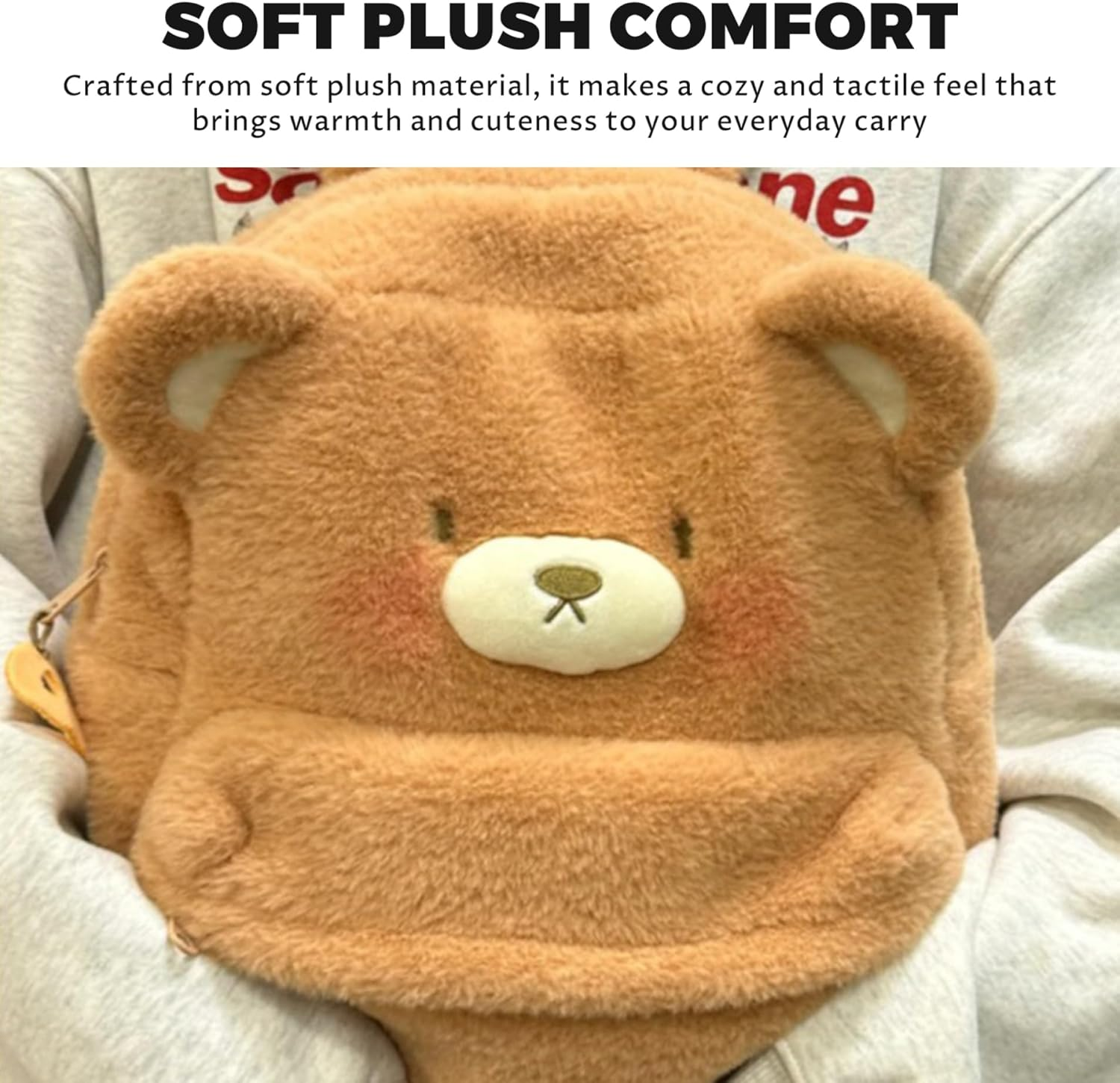 Plush Backpack Large Capacity Cute Bear Backpack Use for School Office Travel image number 5