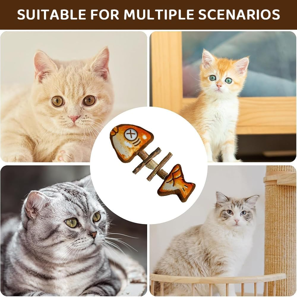 JIUSEGE 2 Pcs Grilled Fishbone Cat Toys &ndash; Bite-Resistant Simulated Fish Chew Toys &ndash; Interactive Plush Teething Toys for Kittens & Cats &ndash; Wooden Fish Shape Design image number 1