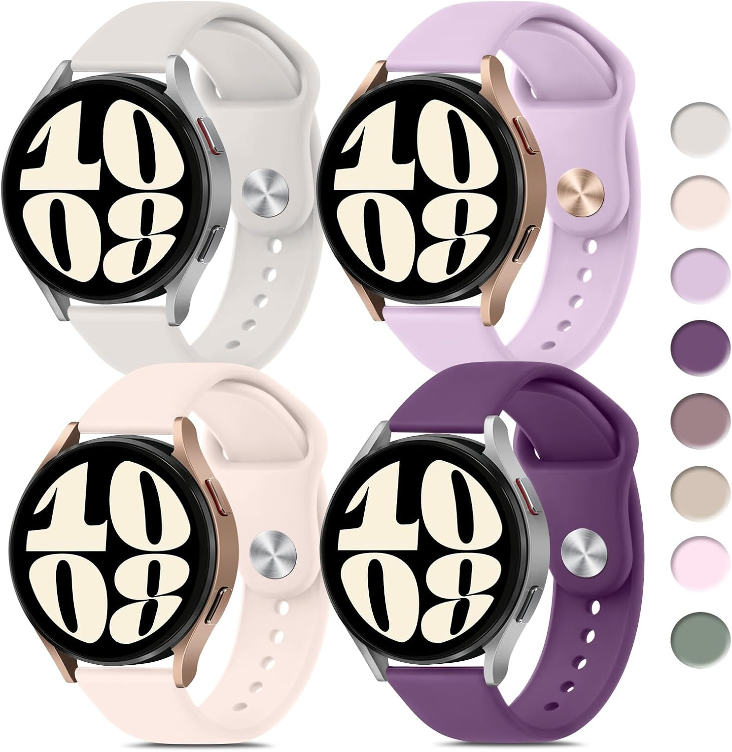 Leonids 4 PACK Bands for Samsung Galaxy Watch 7/6 Band 40M 44Mm, Galaxy Watch 6 Classic 43Mm 47Mm, Galaxy Watch 5/4/Active 2 Bands 40Mm 44Mm, Galaxy Watch 5 Pro 45Mm, Galaxy Watch 4 Classic 42Mm 46Mm, 20Mm Quick Release Adjustable Soft Silicone Sport Straps Women Men image number 6