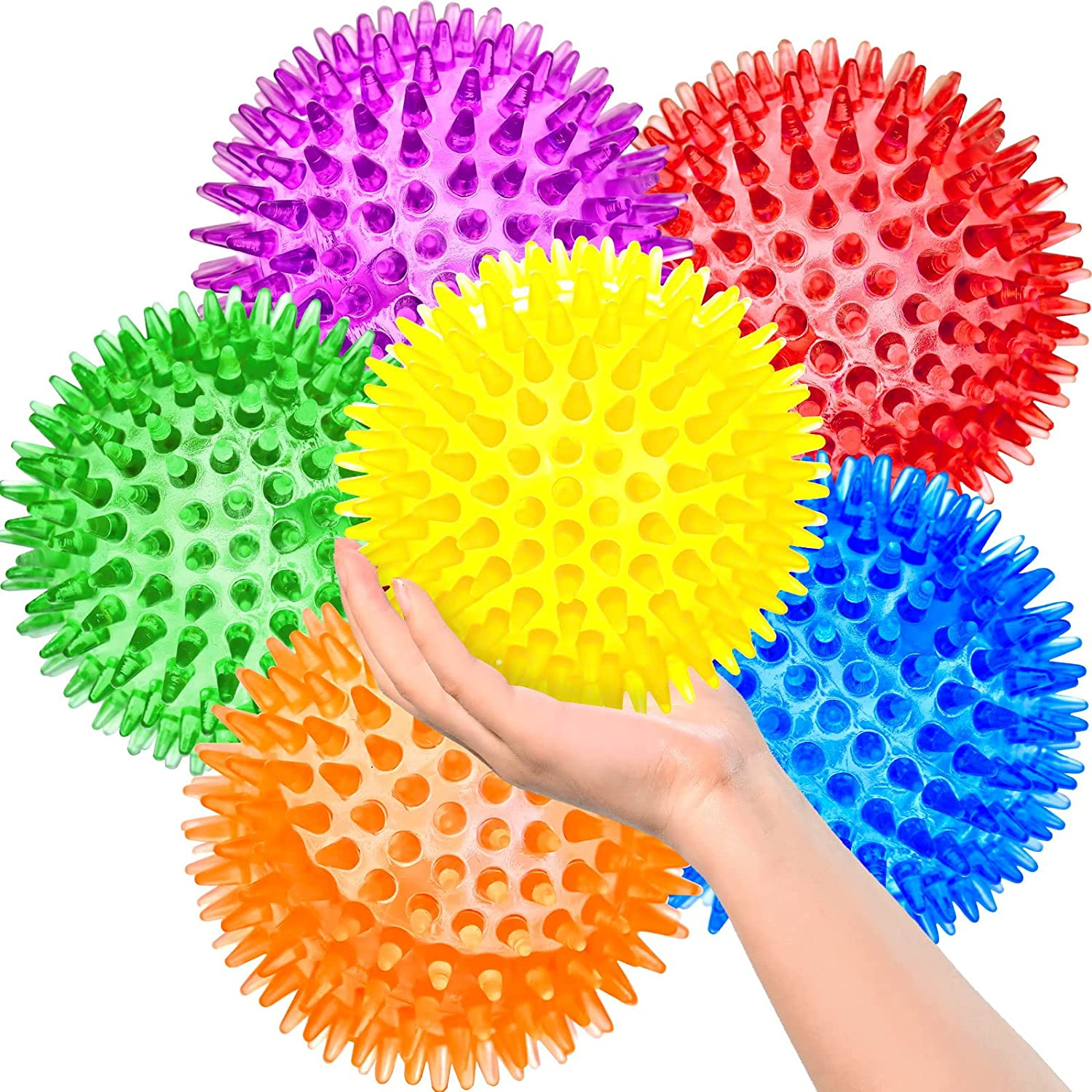 3.5&rdquo; Large Dog Toys Ball, 6 Pack Squeaky Dog Toys, Durable Dog Toys for Aggressive Chewers, Spiky Dog Ball for Clean Teeth and Training, Fetch Toys for Large Dogs, Puppy Chew Toys for Teething