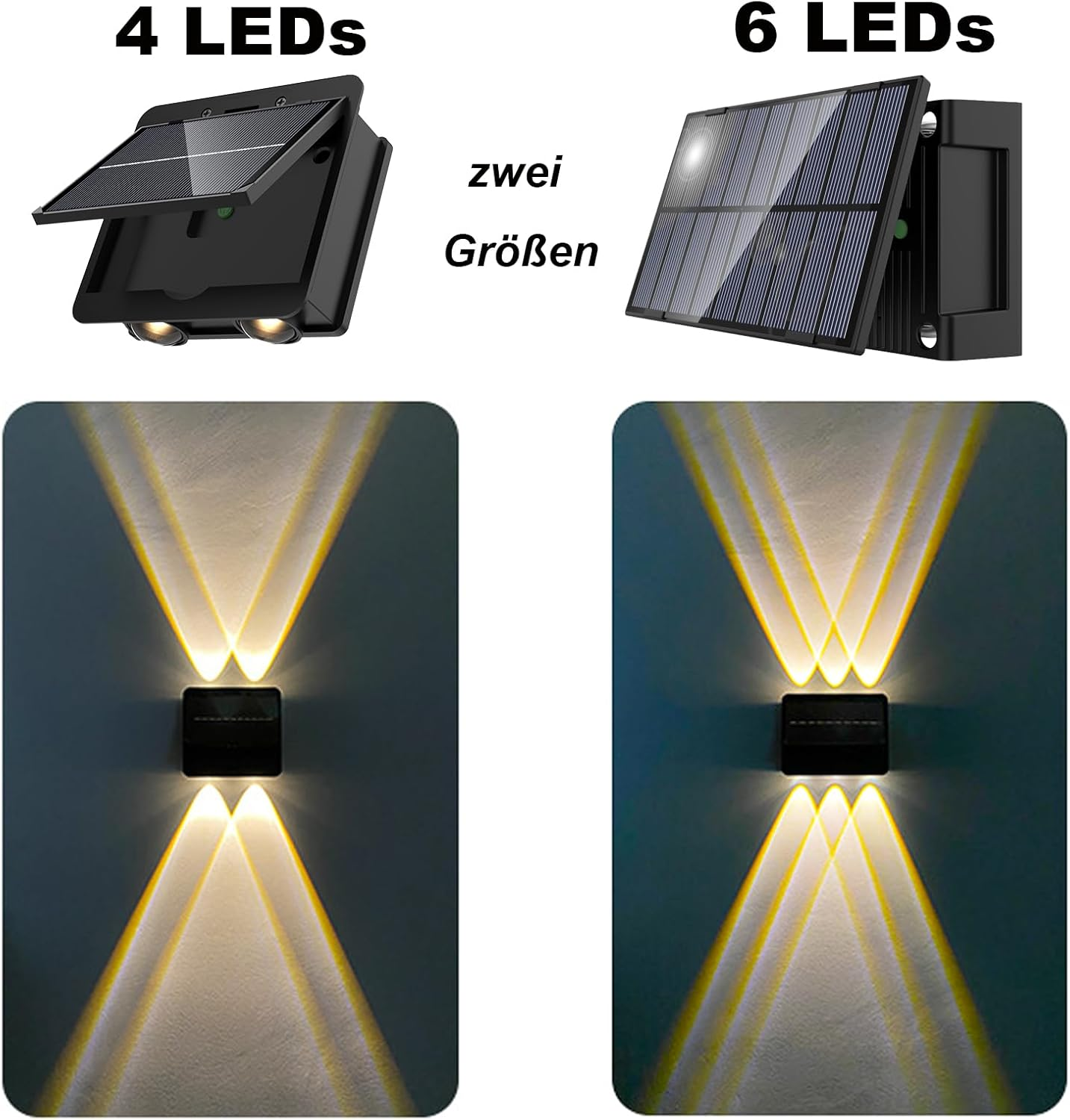 Talwei Solar Wall Light Outdoor up and down Lights Solar Light for Outdoor Use Warm White LED Lighting Waterproof Wall Light Wall Wireless Waterproof Fence (4, 6 Leds) image number 5