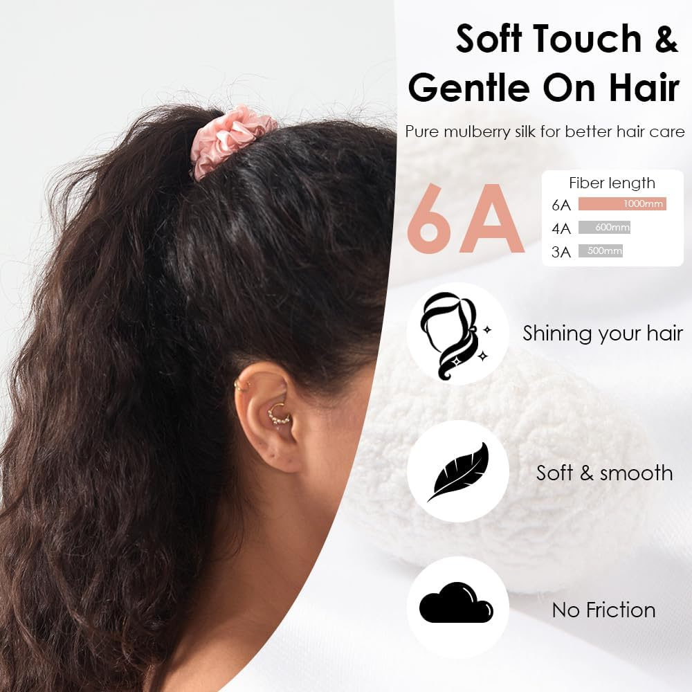 Michooyel Pack of 3 Women'S Silk Hair Bobbles, 100% Pure Mulberry Silk, 1.5 Cm Mini 16 Momme Silk Hair Rings with Elastic Band, Hair Bobbles for Women, Silk Scrunchies (Black Brown) - Black image number 6