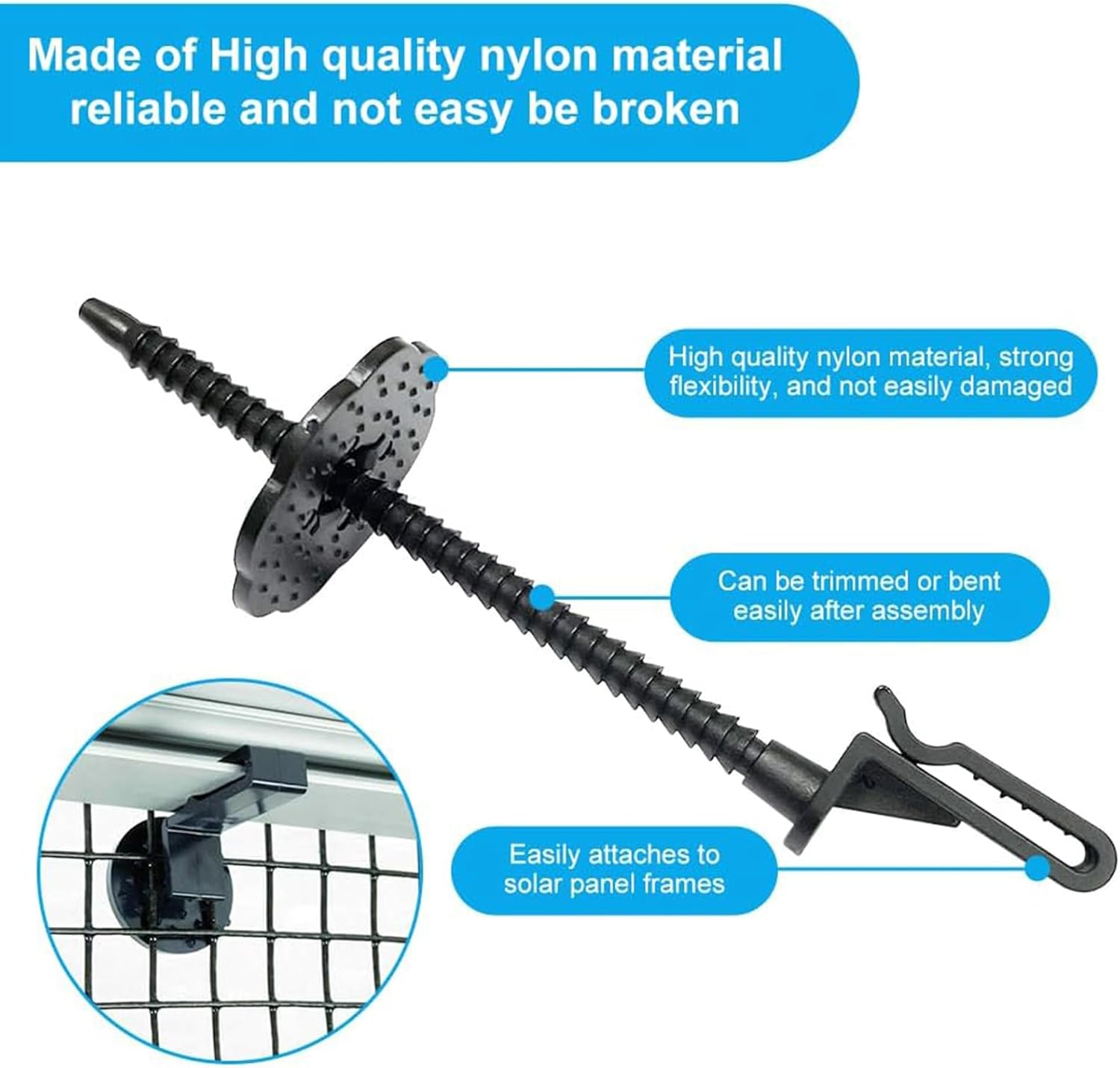 50 Sets Solar Panel Mesh Clips, Fence Panel Fastener Kit for Bird & Critter Guard, Nylon Roof Clips to Stop Pigeon Bird Access, Animal Guard Wire Mesh Fixing Kit for Outdoor Use image number 2