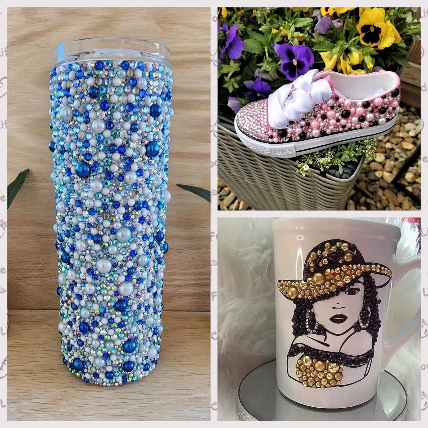 ASTARON 50G Mix Flat Back Pearls and Rhinestones for Crafts Mixed Size 3Mm-10Mm Flat Back Rhinestones for Crafts Flatback Pearls for DIY Tumblers Mugs Nail Art Shoes Clothes (Blue Series) image number 1