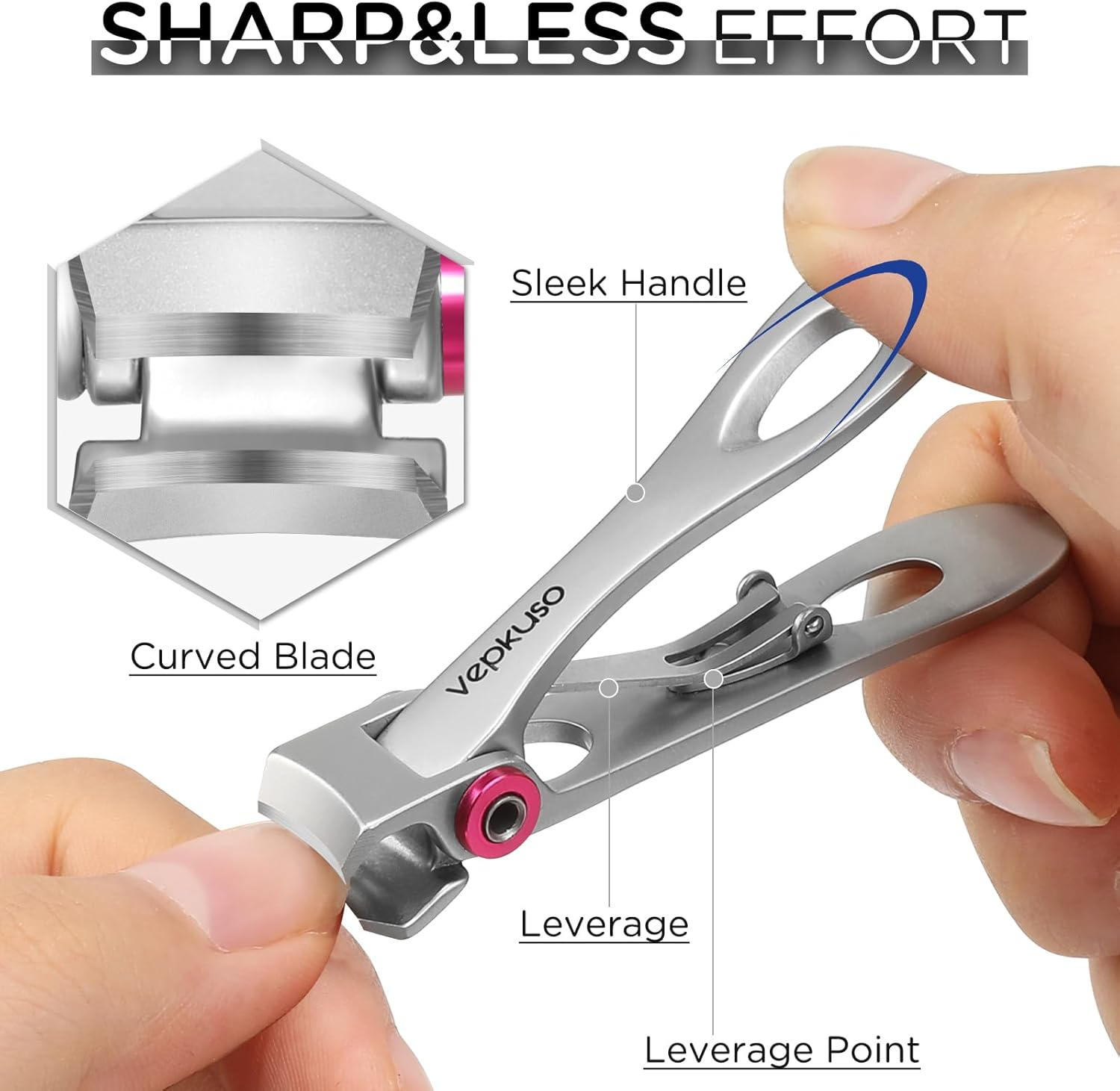 Nail Clippers for Seniors, Wide Jaw Fingernail Clippers and Angled Head Toenail Clippers for Thick Nail, Professional German Nail Clippers for Men, Women&Pregnant，Sliver image number 4