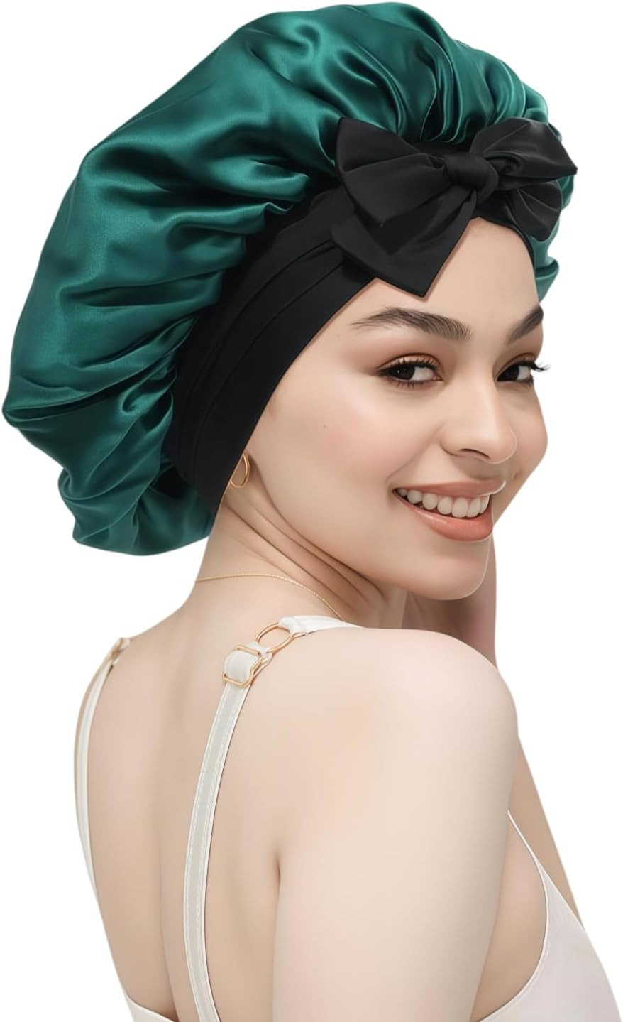 100% Silk Bonnet for Sleeping, Double Layer 22 Momme Mulberry Silk Hair Bonnet, Silk Wrap with Soft Tie Band Sleep Caps for Women