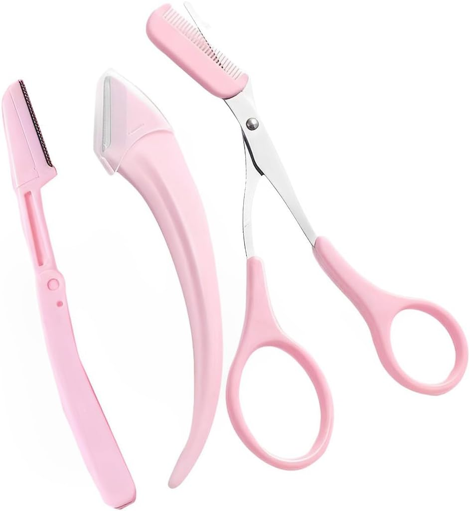 BIRLOZA Eyebrow Scissors Eyebrow Scissors with Comb Eyebrow Brush Eyebrow Comb, Eyebrow Trimmer Eyebrow Trimmer Stainless Steel Eyebrow Trimmer Sculpting Brush for Women and Men