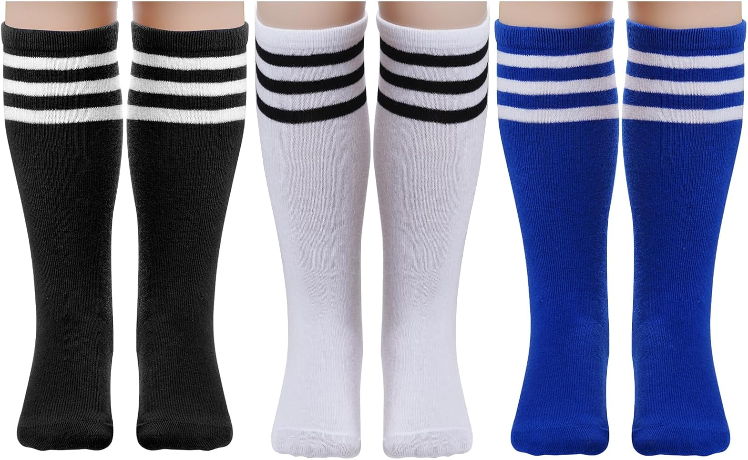 3 Pairs Toddler Cotton Striped Soccer Stockings Knee High Socks for Kid School Outdoor