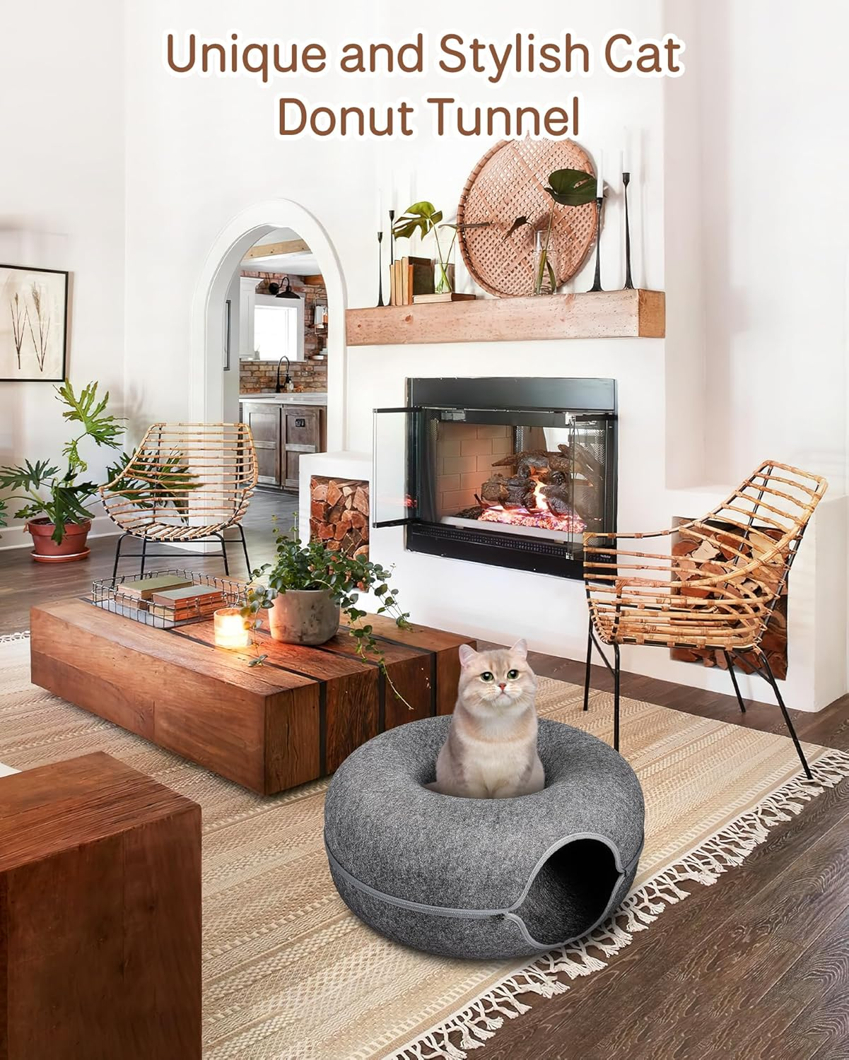 MAMI&BABI Cat Cave for Indoor Cats, Cat Donut Cat Tunnel Bed, Scratch Resistant Cat Toys for Medium Large Cats up to 9 Lbs image number 2