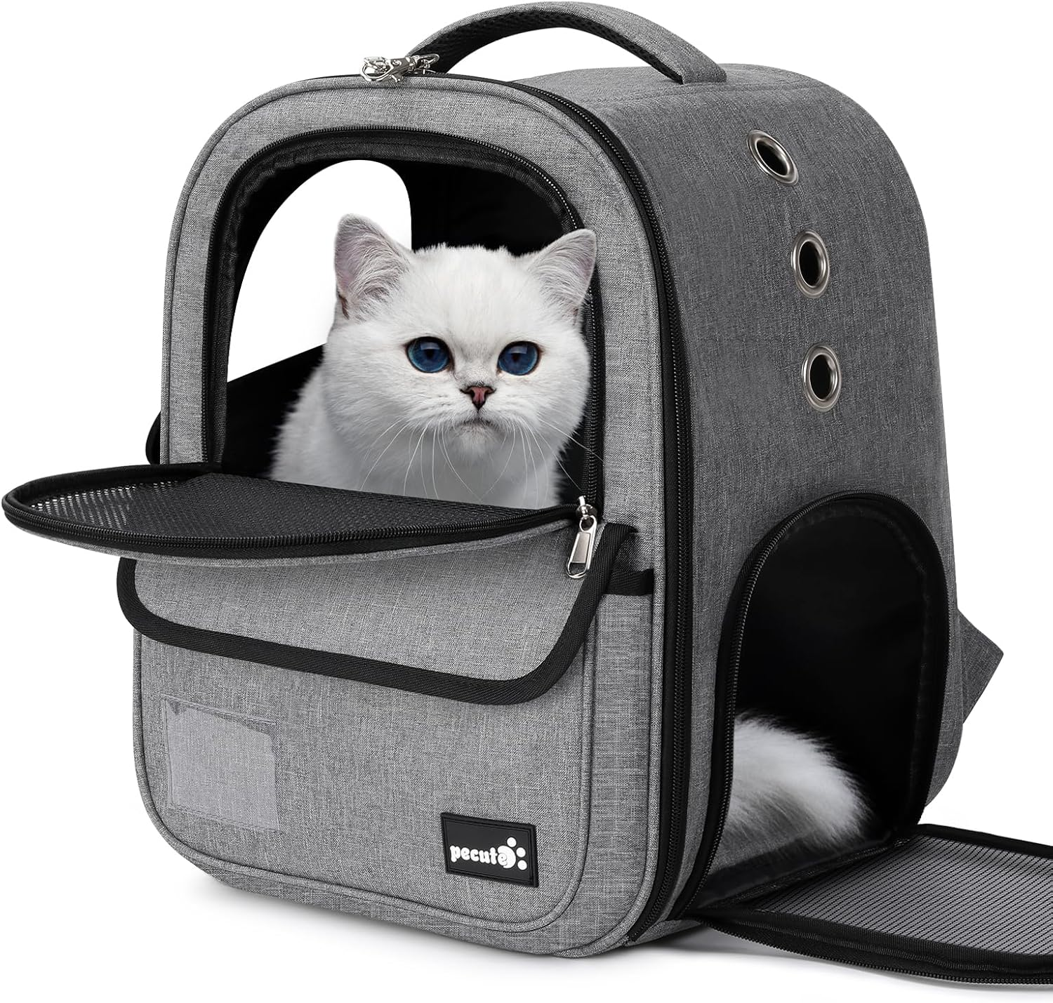 Pecute Cat Carrier, Pet Handbag and Backpack, Pet Carrier with Ventilated Design, Foldable Pet Carrier Backpack for Cats and Dogs, Dog Backpack Carrier with Safety Strap