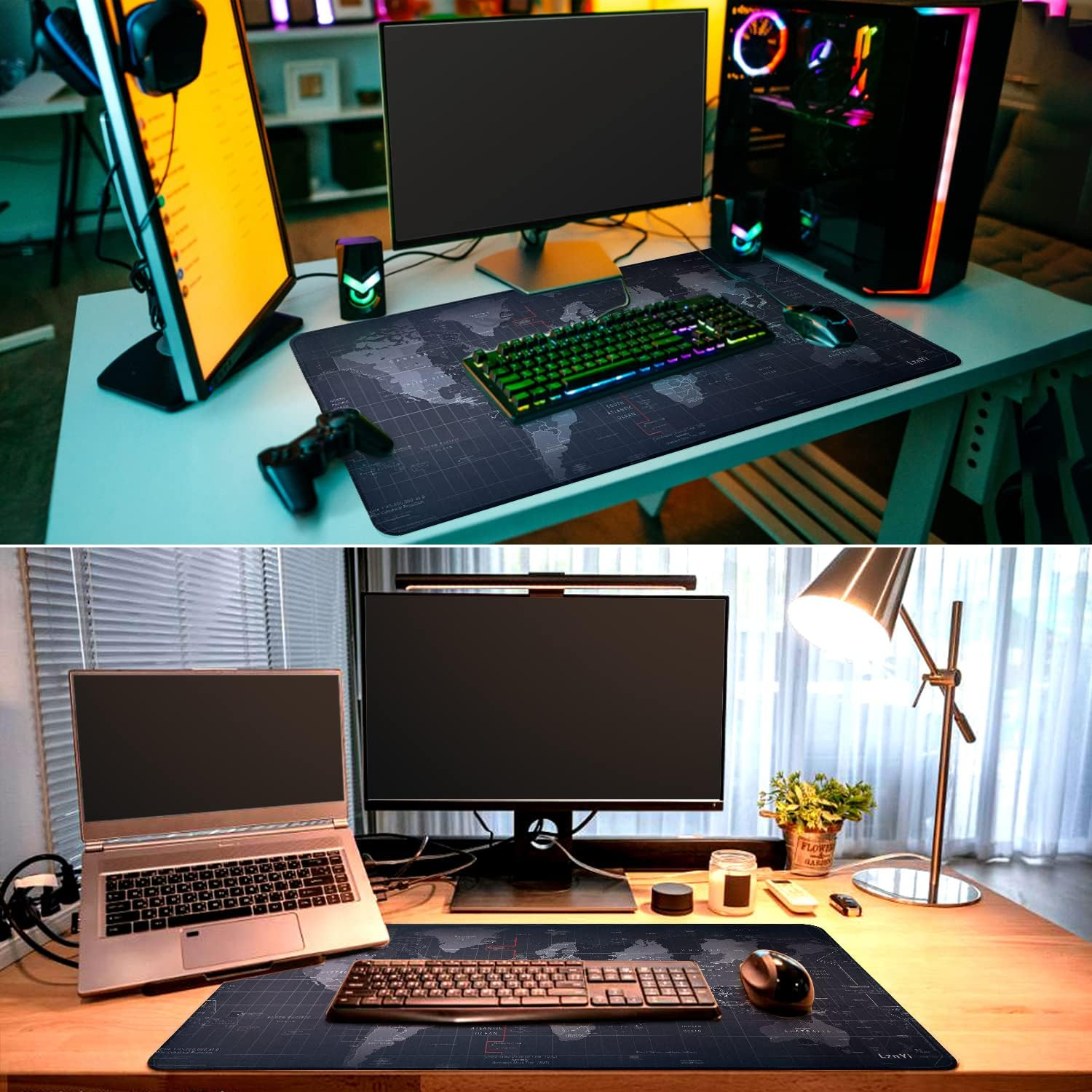 Lznyi Mouse Pad Large Gaming Desk Mat Extended Mousepad with Personalized Design Keyboard Pad for Laptop, Computer and PC - 600X300Cm Black World Map image number 5