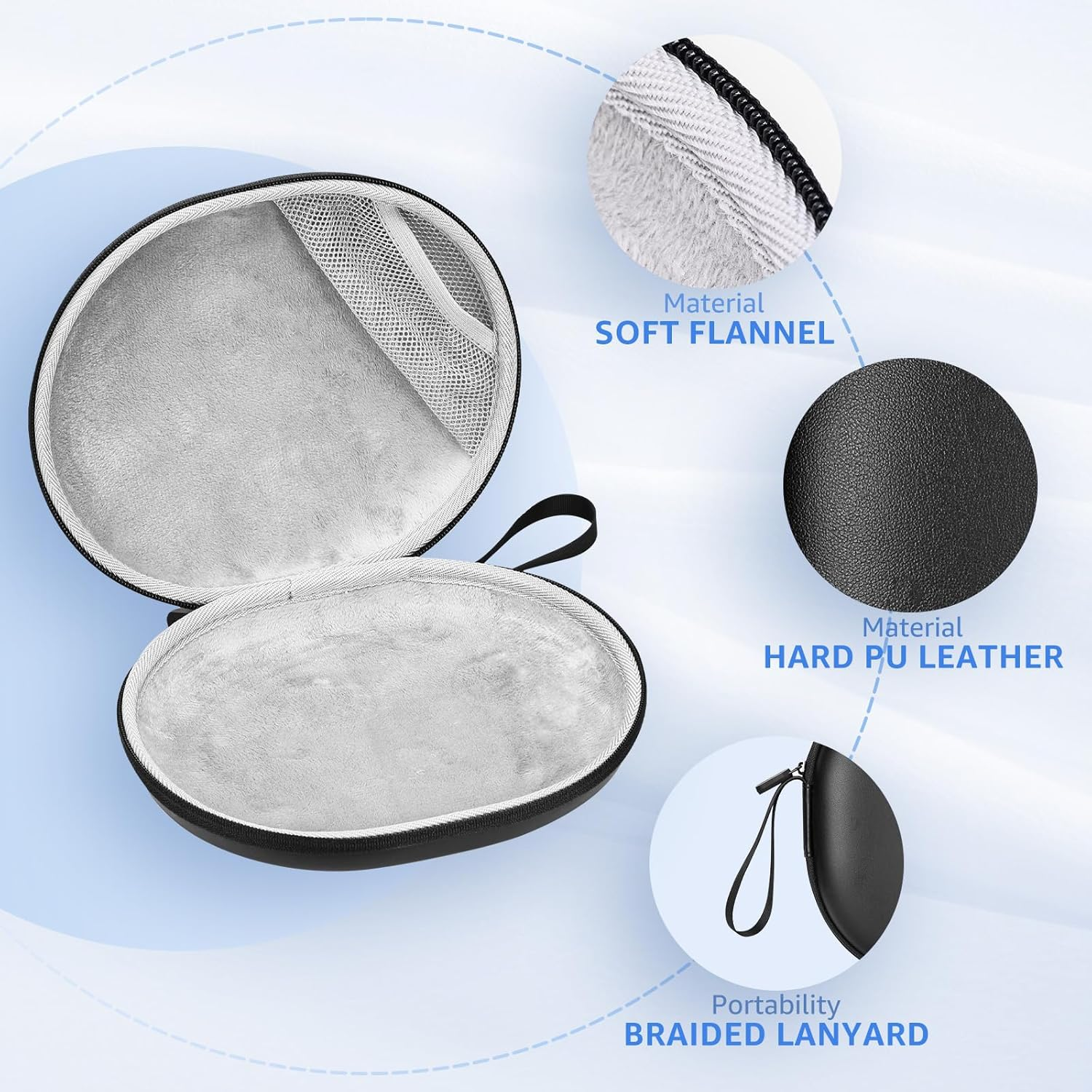 TOZO Headphone Case Cover HT2 HT1 Wireless Headphones,Anti-Scratch, Water and Dust Resistant, Pocket for Cable, Faux Leather Storage Bag, Case Only, Black