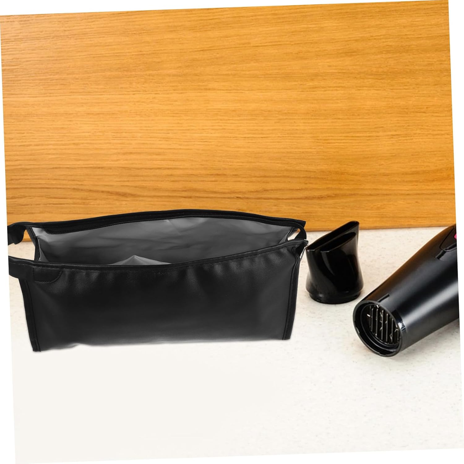 HEALEEP Hair Dryer Storage Bag Blow Dryer Carrying Bag Case Organizer Case Travel Black Pu image number 6