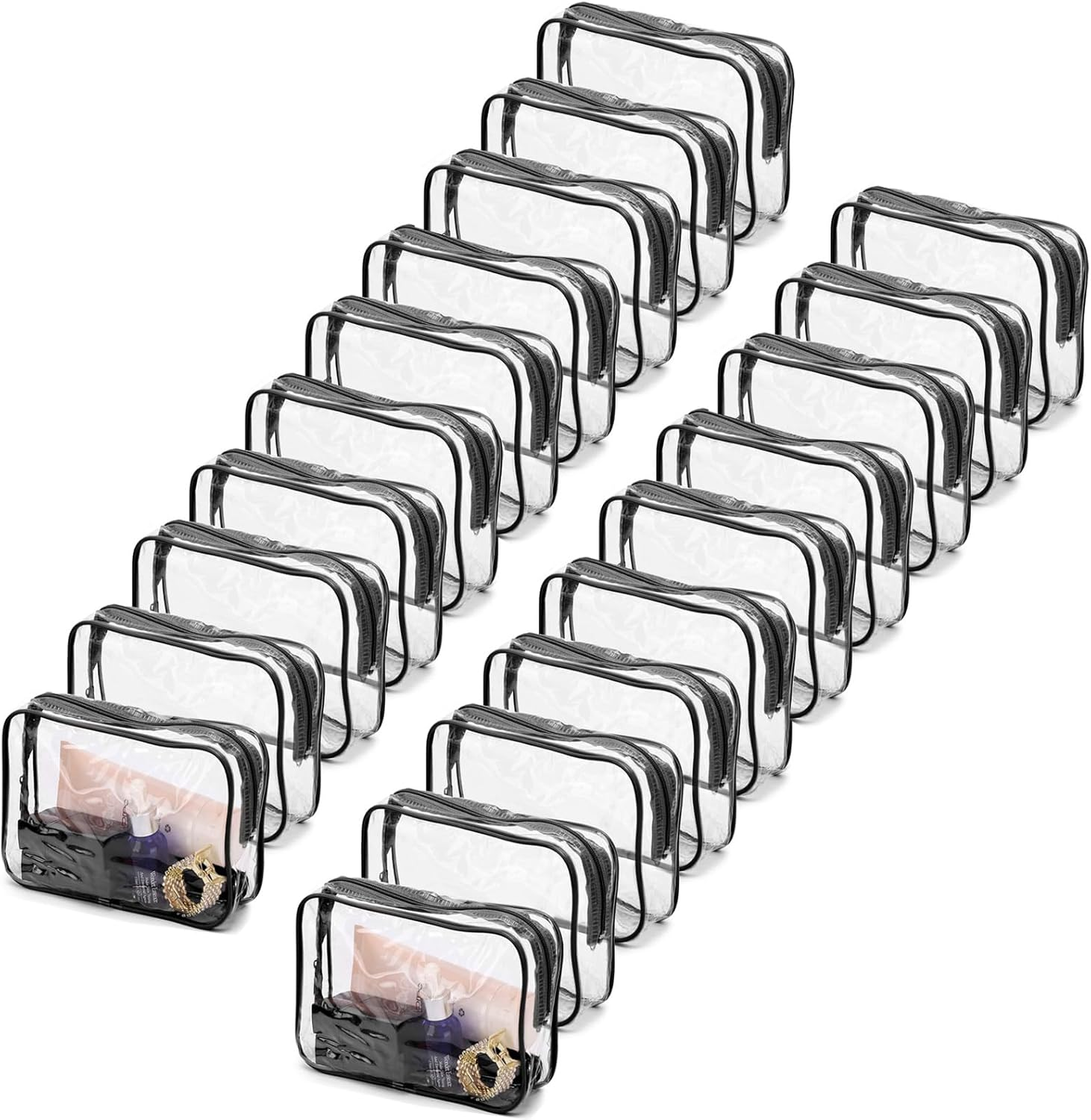 Tbestmax 10 Pcs Clear Cosmetic Bags Makeup Bags Portable Waterproof Travel Toiletry Bags Organizer, Large - Matte Black, Large, Minimalist