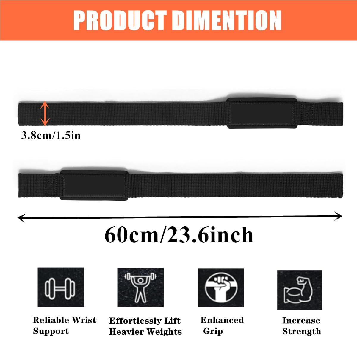 2PCS Lifting Wrist Straps for Weightlifting,Gym Straps for Pull-Ups, Fitness, Strength Training(25 * 1.5Inch,Black) image number 3
