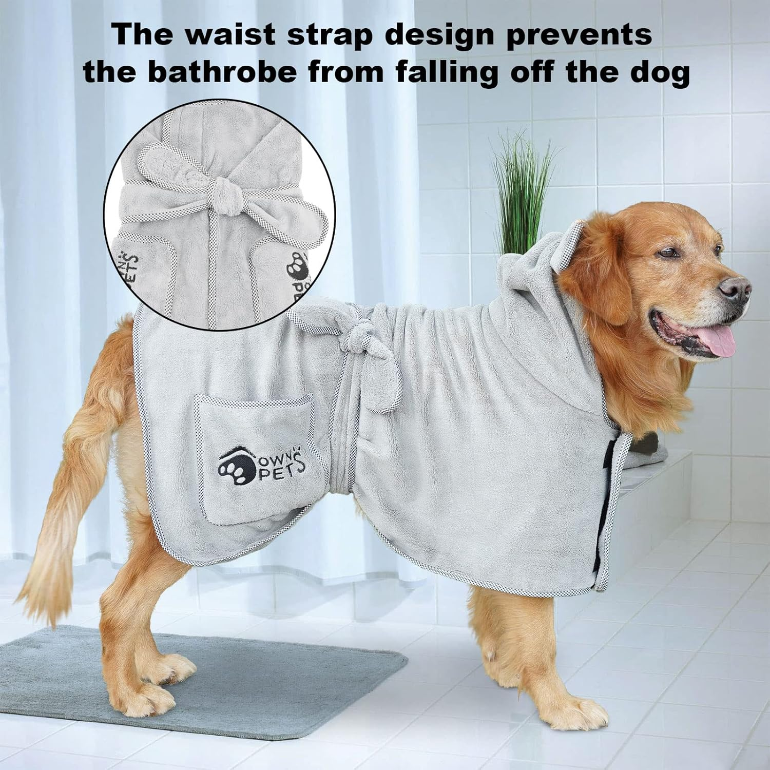 Ownpets Dog Bathrobe Towel, Super Absorbent Soft Dog Drying Robe with Cap & Pocket for Bathing & Beach Trips, Microfibre Fast Drying Dog Towel Robe for Dogs and Cats(Large) image number 1