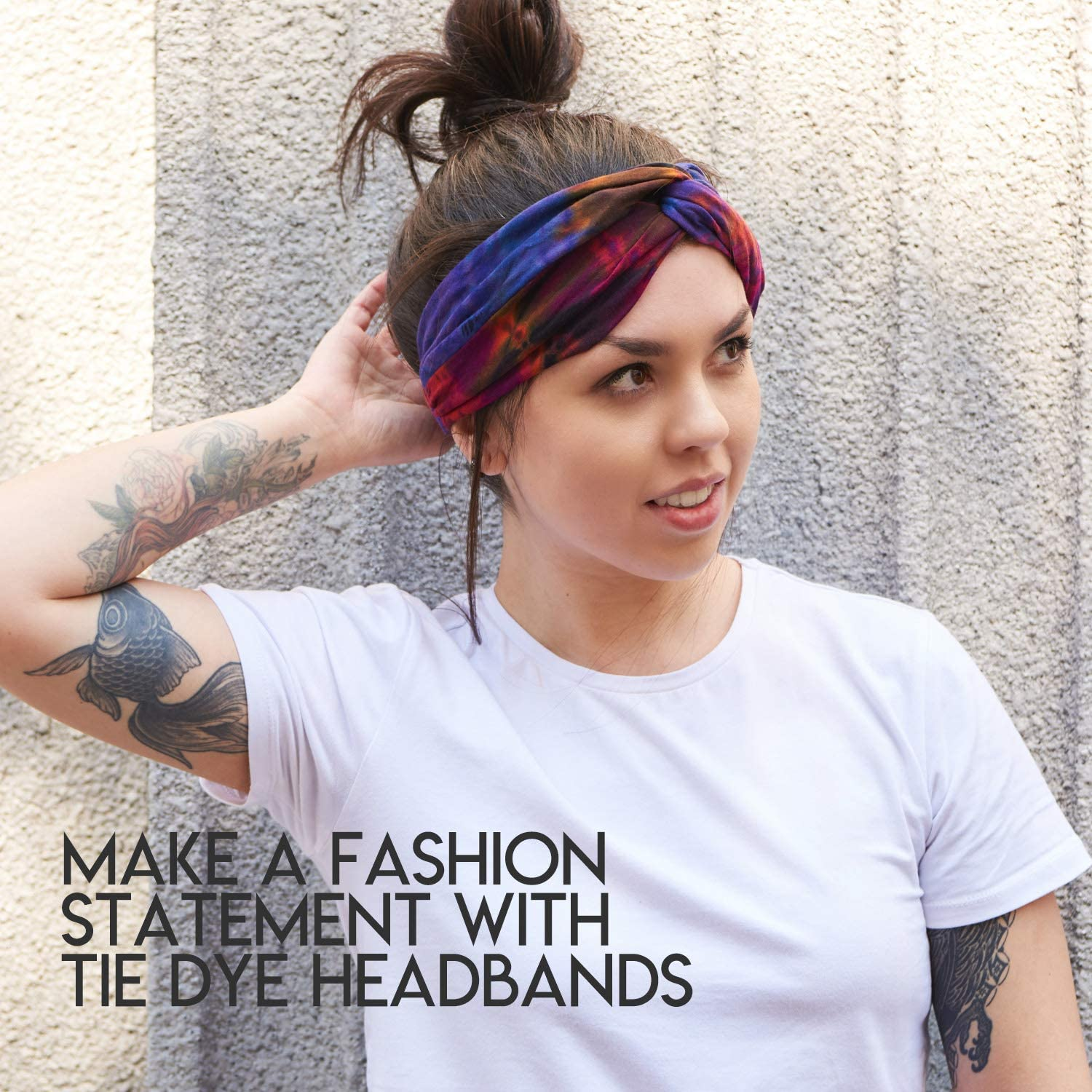 Women'S Boho Tie Dye Headband - Fashion Bandanas Turban Headwrap Twist Knot Hippie Hairband Hair Wrap D - A image number 2