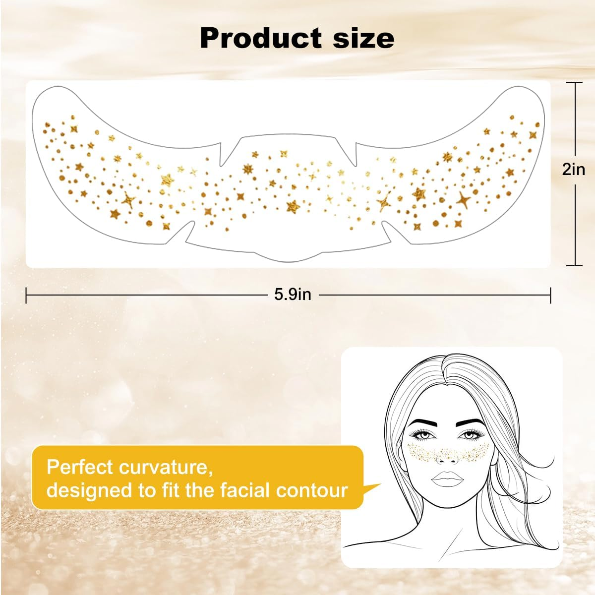 Gold Face Makeup Patches 6Pcs Glitter Freckles Face Temporary Tattoo Cute Glitter Freckles Sparkle Makeup Speckles Waterproof Face Glitter Speckles Patches for Women Cosmetic Face Glitter (Gold07)