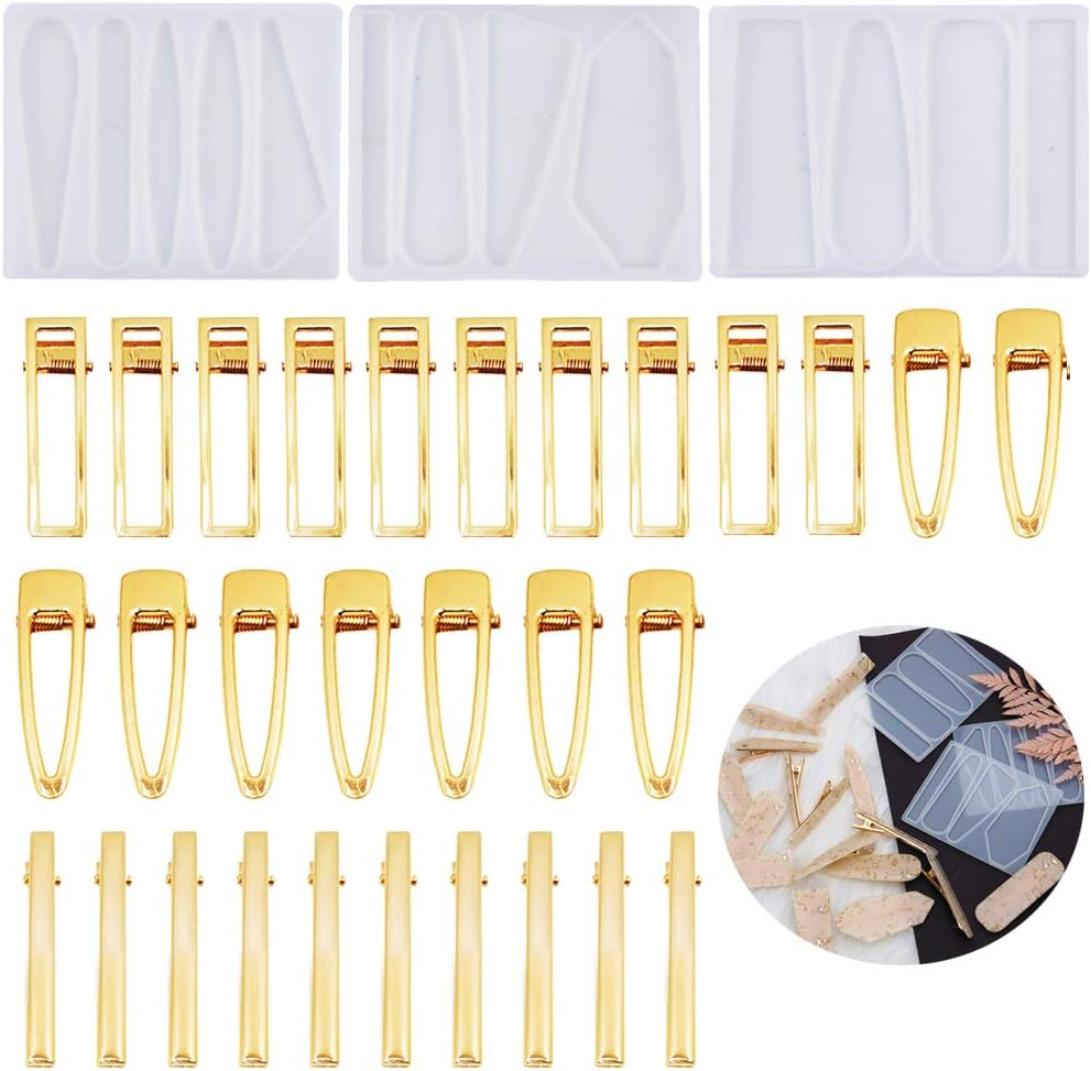 33 Pcs Silicone Resin Hair Clip Mold DIY Hair Barrettes Jewelry Casting Mold for Hair Pin Pendant Making, Hair Clip Silicone Mold Jewelry Molds for Epoxy Resin Crafts image number 5