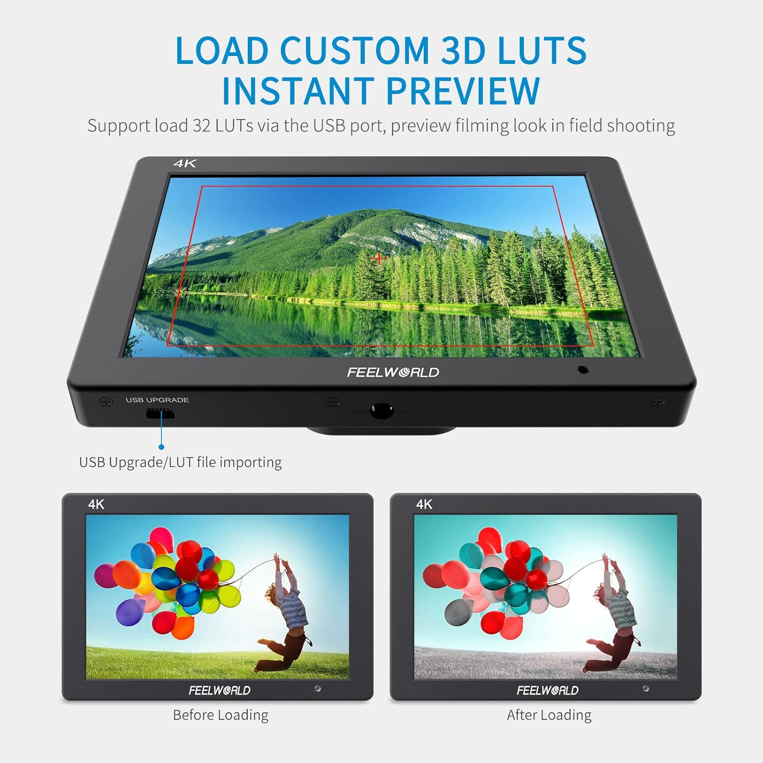 FEELWORLD T7 plus 7 Inch 3D LUT DSLR Camera Field Monitor with Waveform Histogram Peaking Focus False Colors 4K HDMI Input Output Full HD 1920X1200 Solid Aluminum Housing