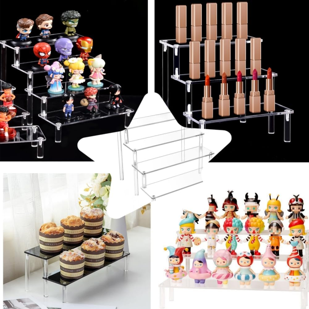 4 Tier Acrylic Riser Shelf, Clear Display Stand, 20*8 Cm, for Figures, Desserts Holder, Collections Organizer and Cosmetic Items image number 3